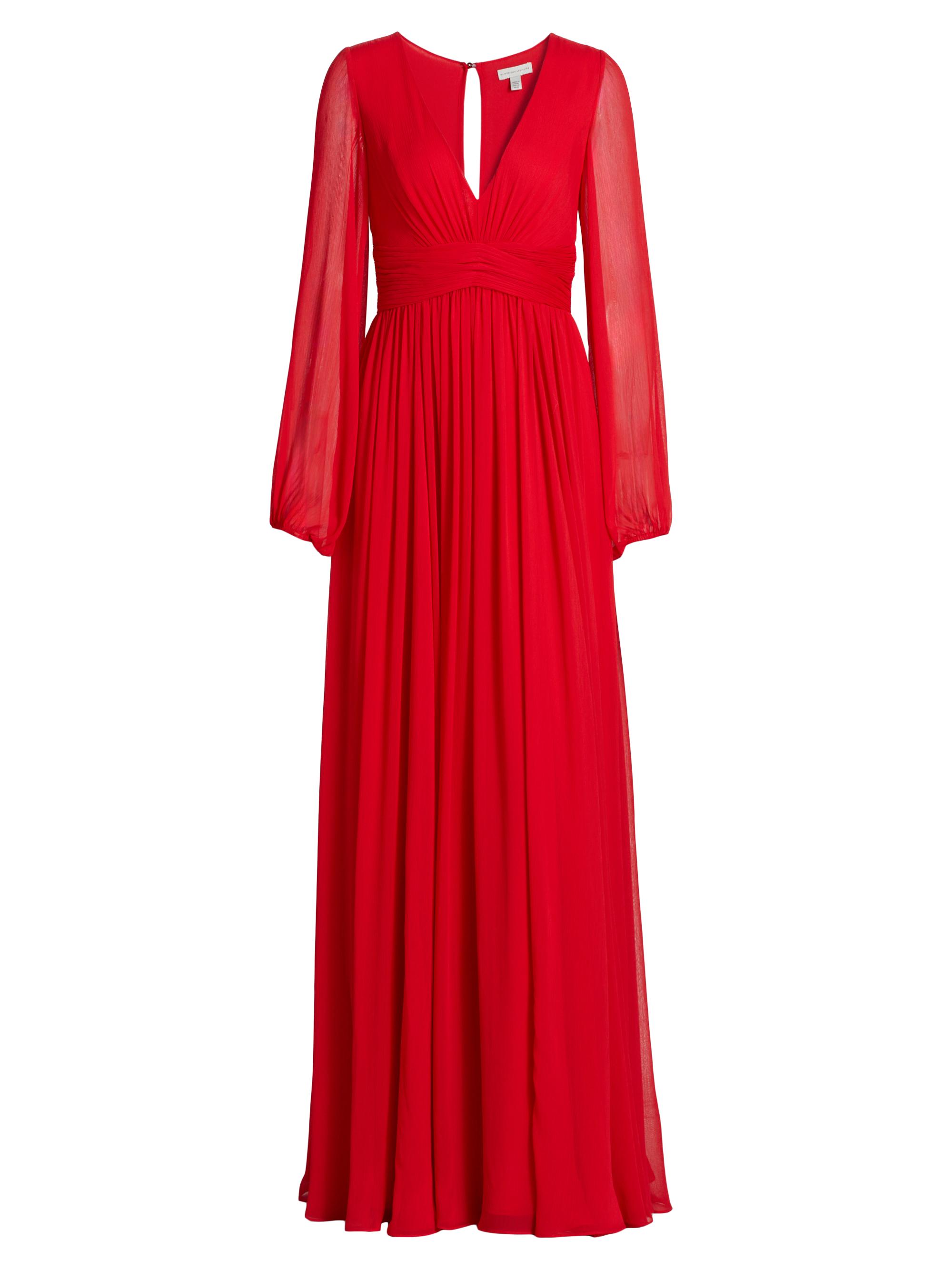 ML Monique Lhuillier Women's Fiona Chiffon Long-Sleeve Gown - Scarlett