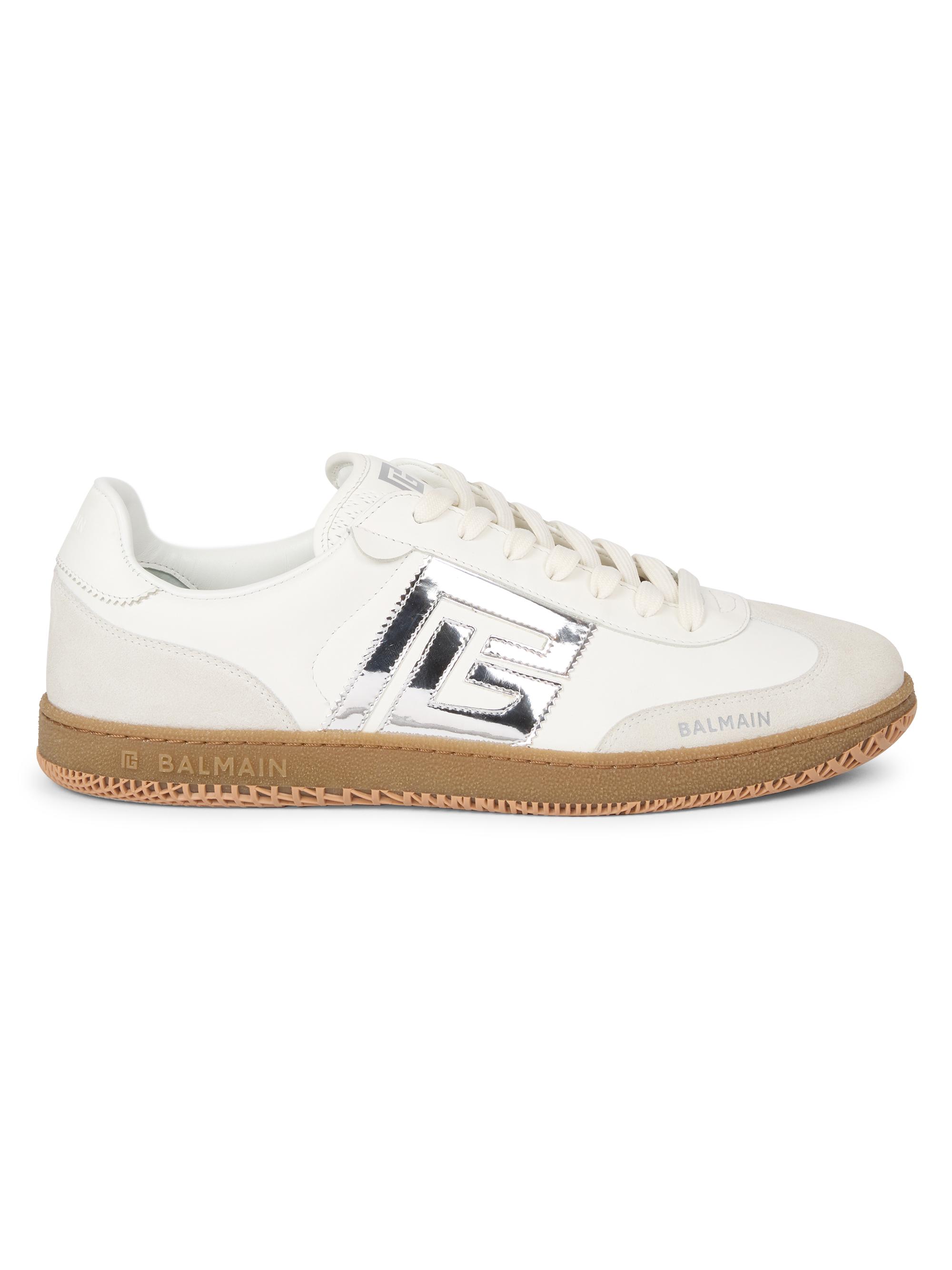Balmain Men's Swan Leather Logo Sneakers - White Silver