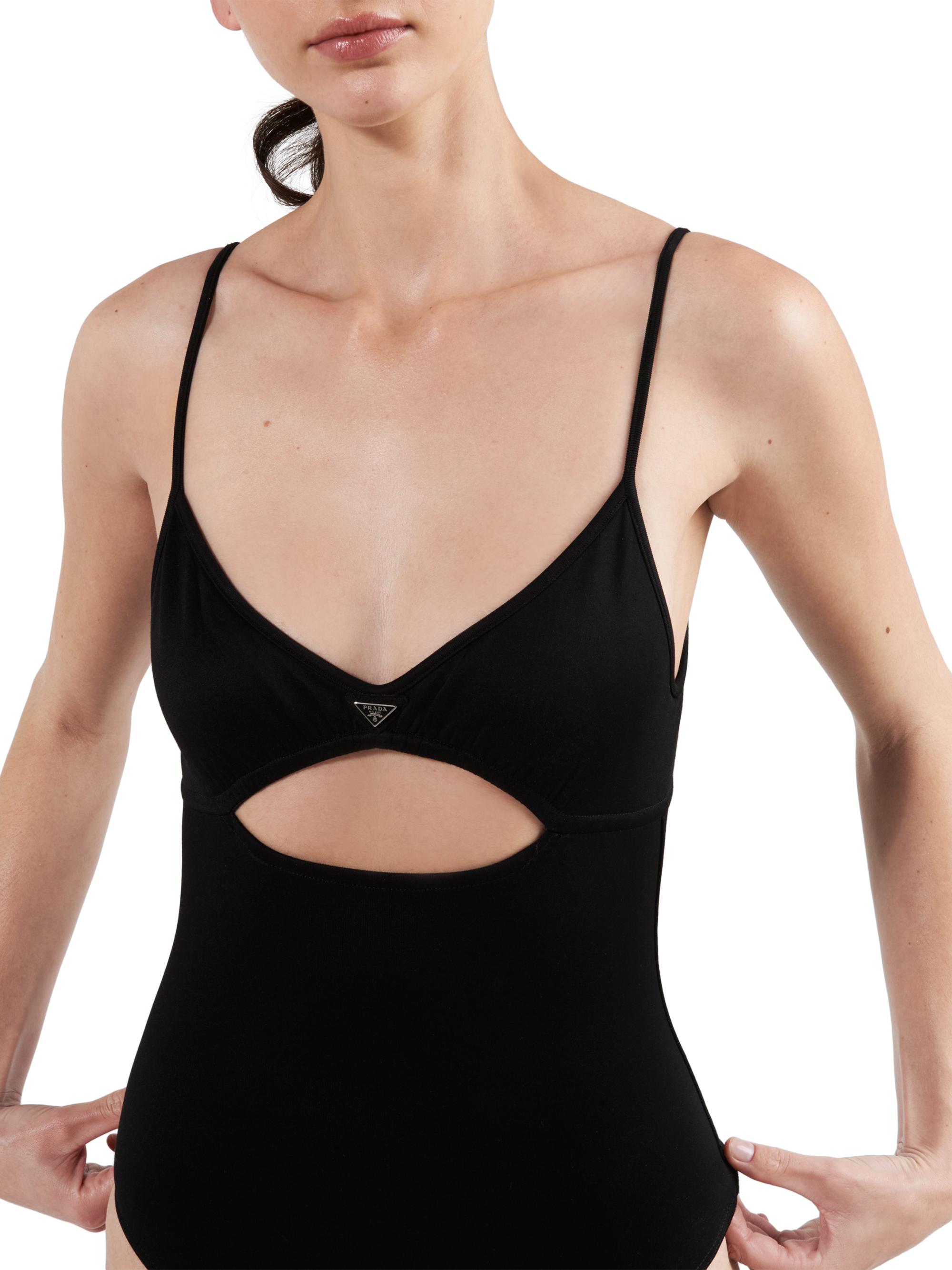 Prada Women's Interlock Fabric One-Piece Swimsuit - Black - side view in Black