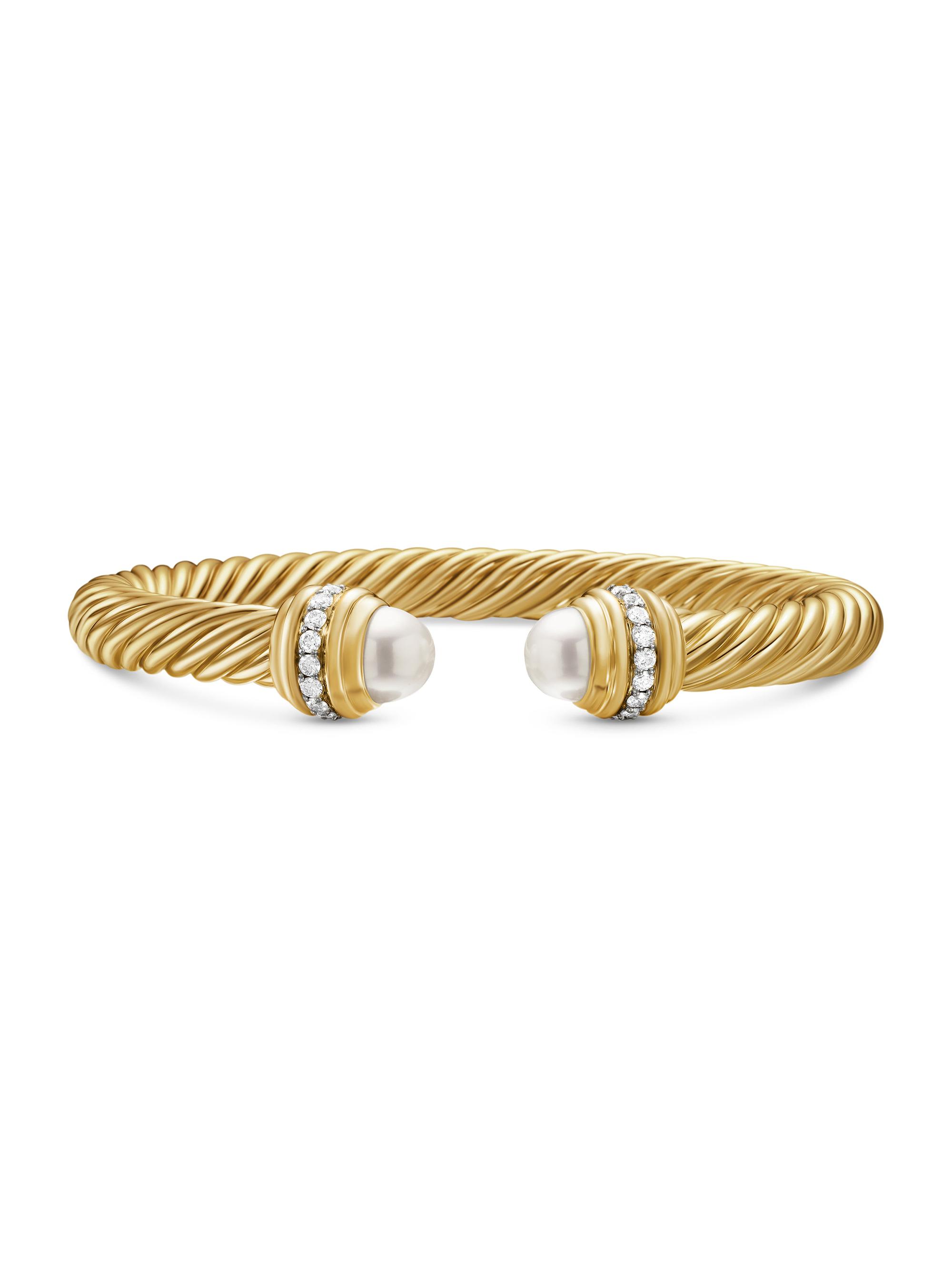 David Yurman Women's Classic Cablespira Bracelet in 18K Yellow Gold - Pearl