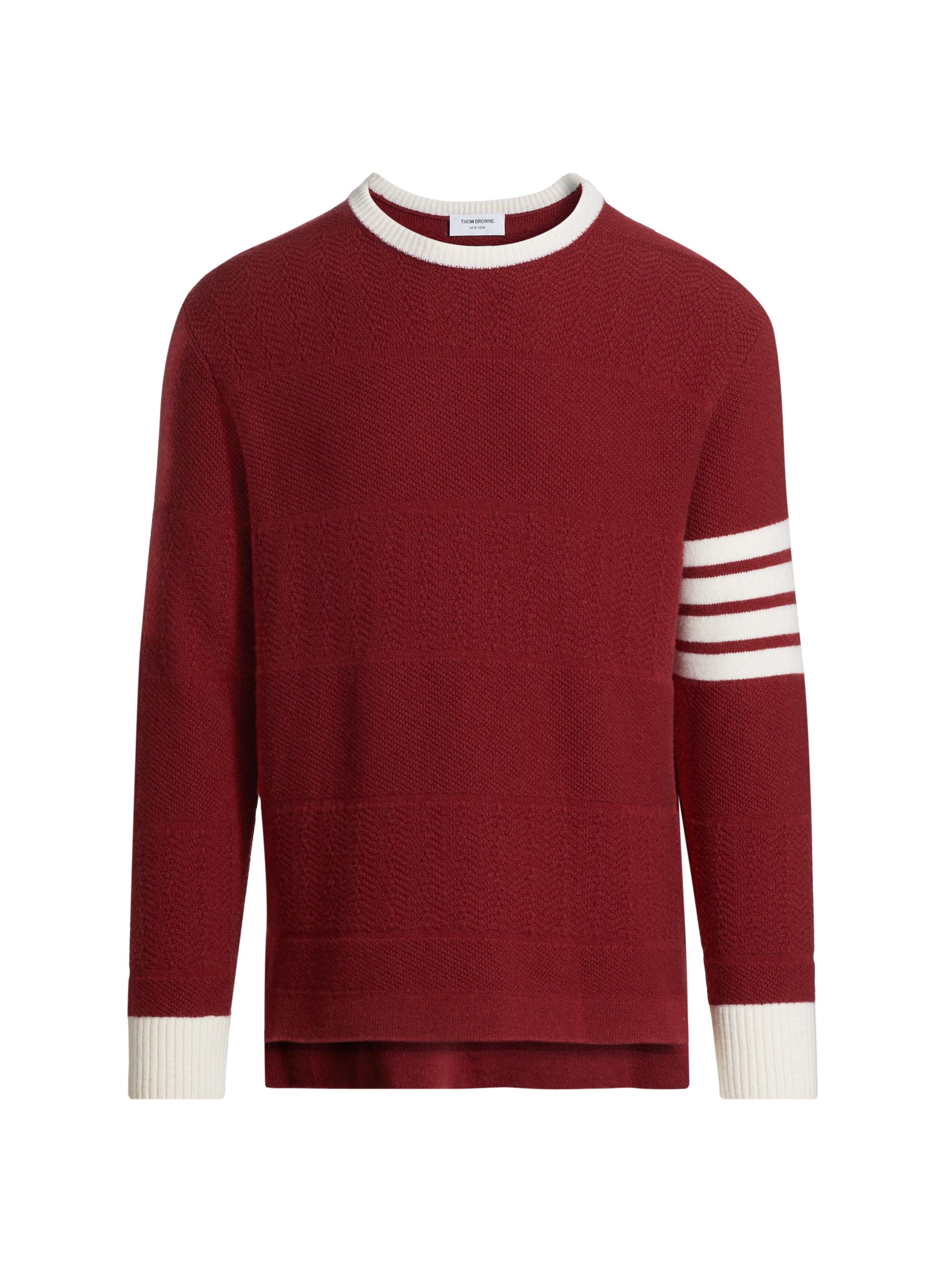 Thom Browne Men's 4-Bar Wool Crewneck Sweater - Burgundy