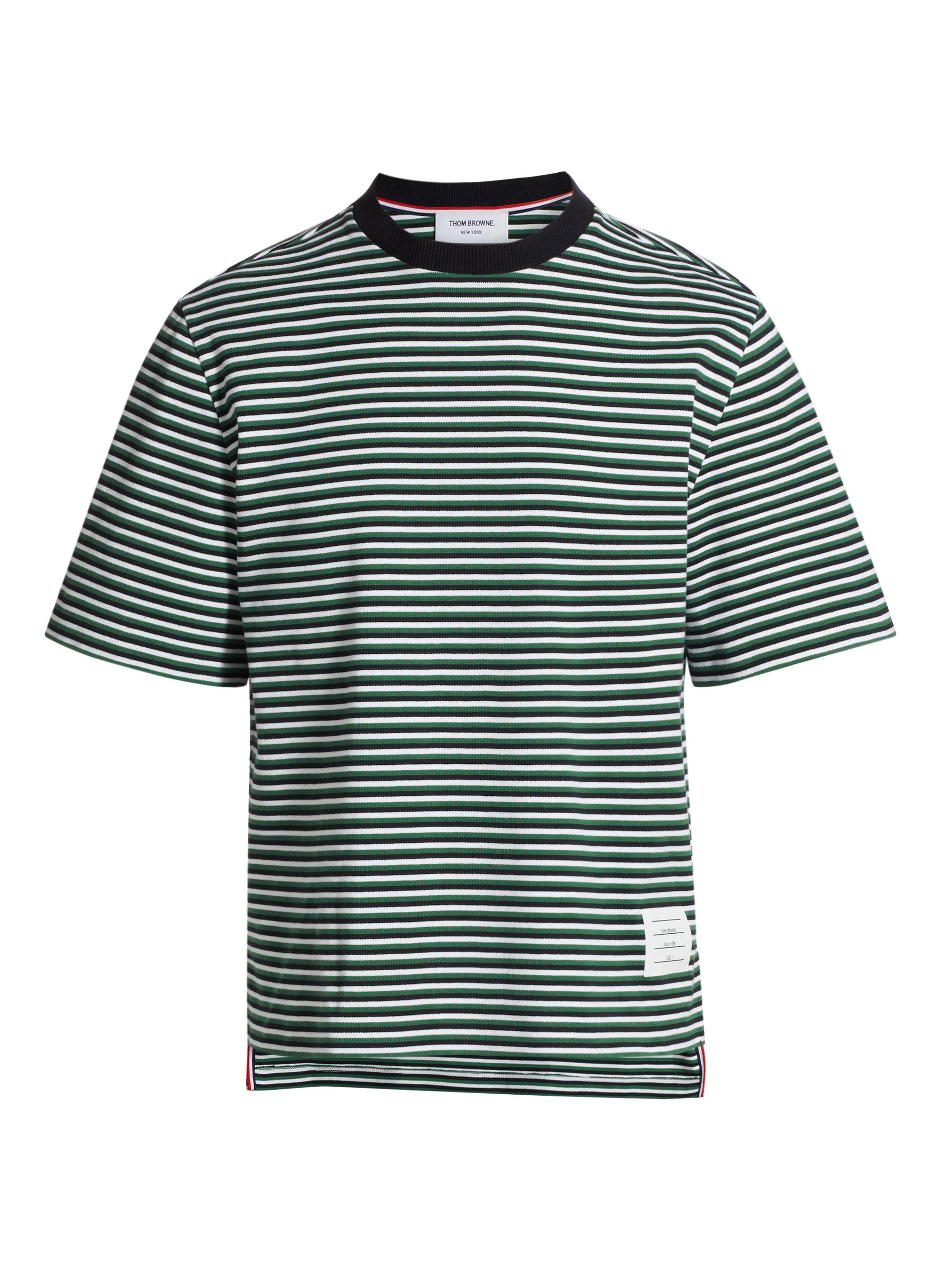 Thom Browne Men's Striped Cotton Oversized T-Shirt - Navy Green White