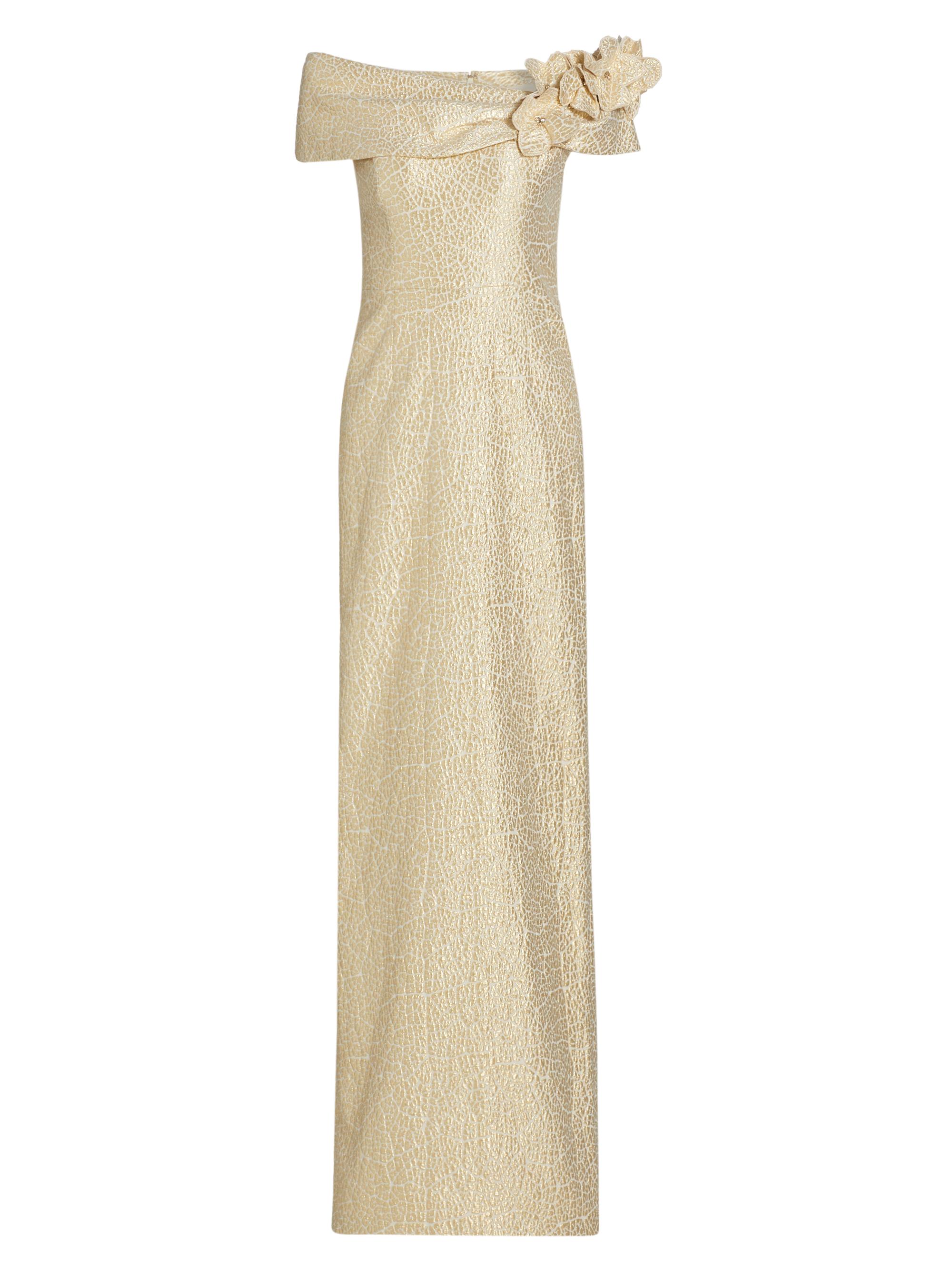 Teri Jon by Rickie Freeman Women's Off-the-Shoulder Jacquard Column Gown -  Gold