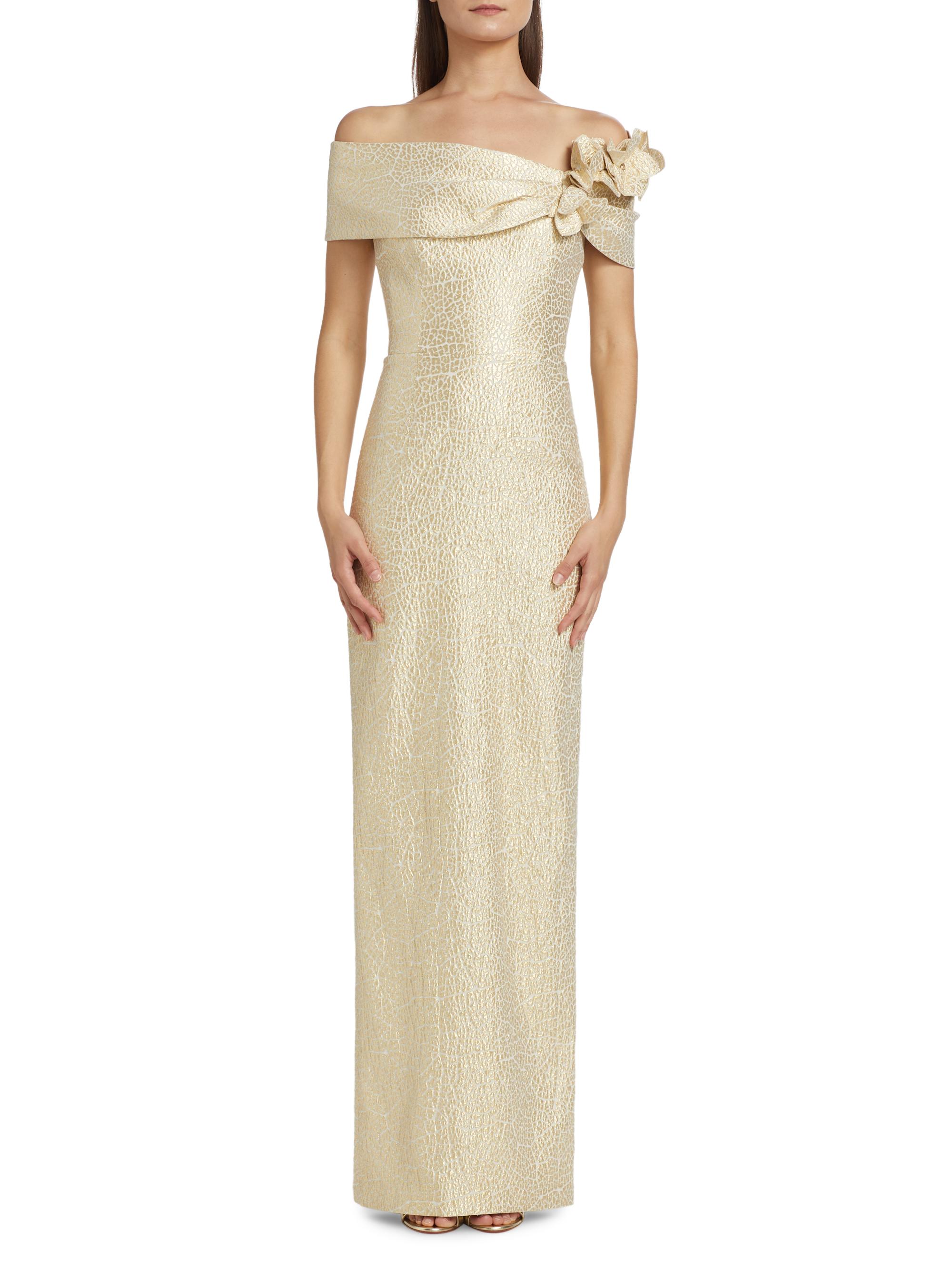 Rickie Freeman For Teri Jon Off Shoulder Jacquard Column Gown