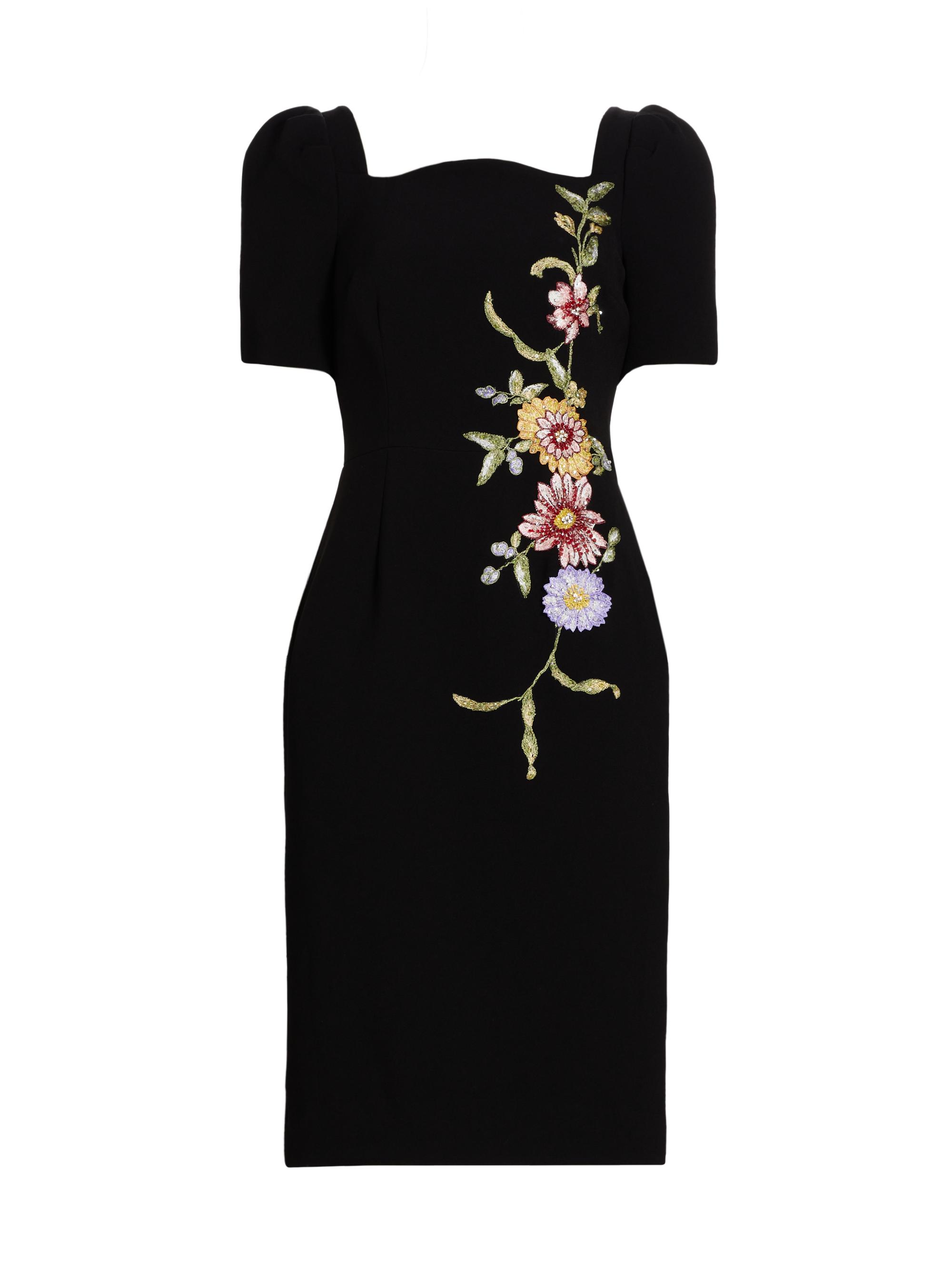 Teri Jon by Rickie Freeman Women's Floral-Embroidered Crepe Cocktail Dress - Black Multi