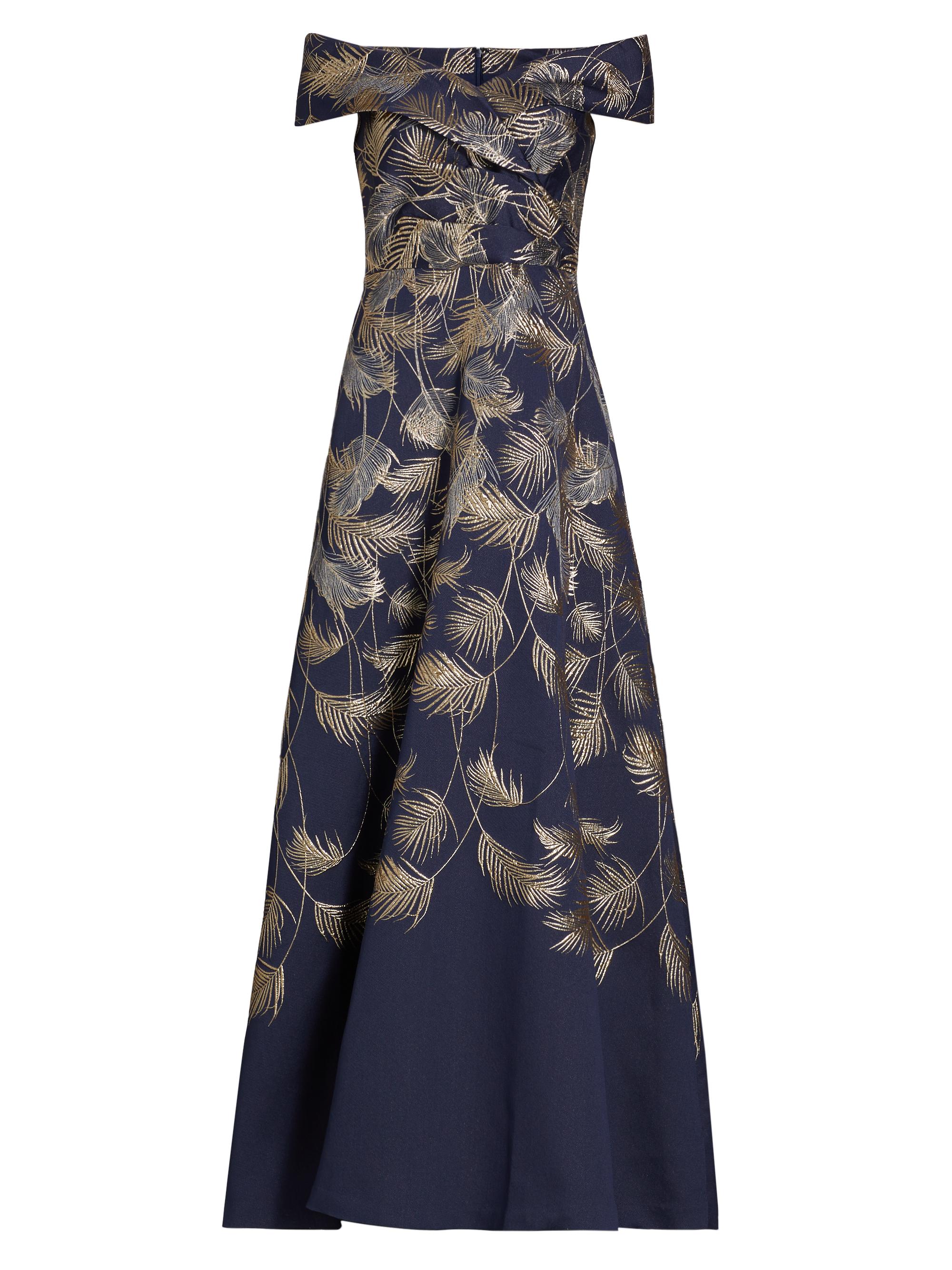 LE’RURE　Shoulder ribbon jacquard dress Rene Ruiz Collection Jacquard Off-The-Shoulder Gown | Saks Fifth