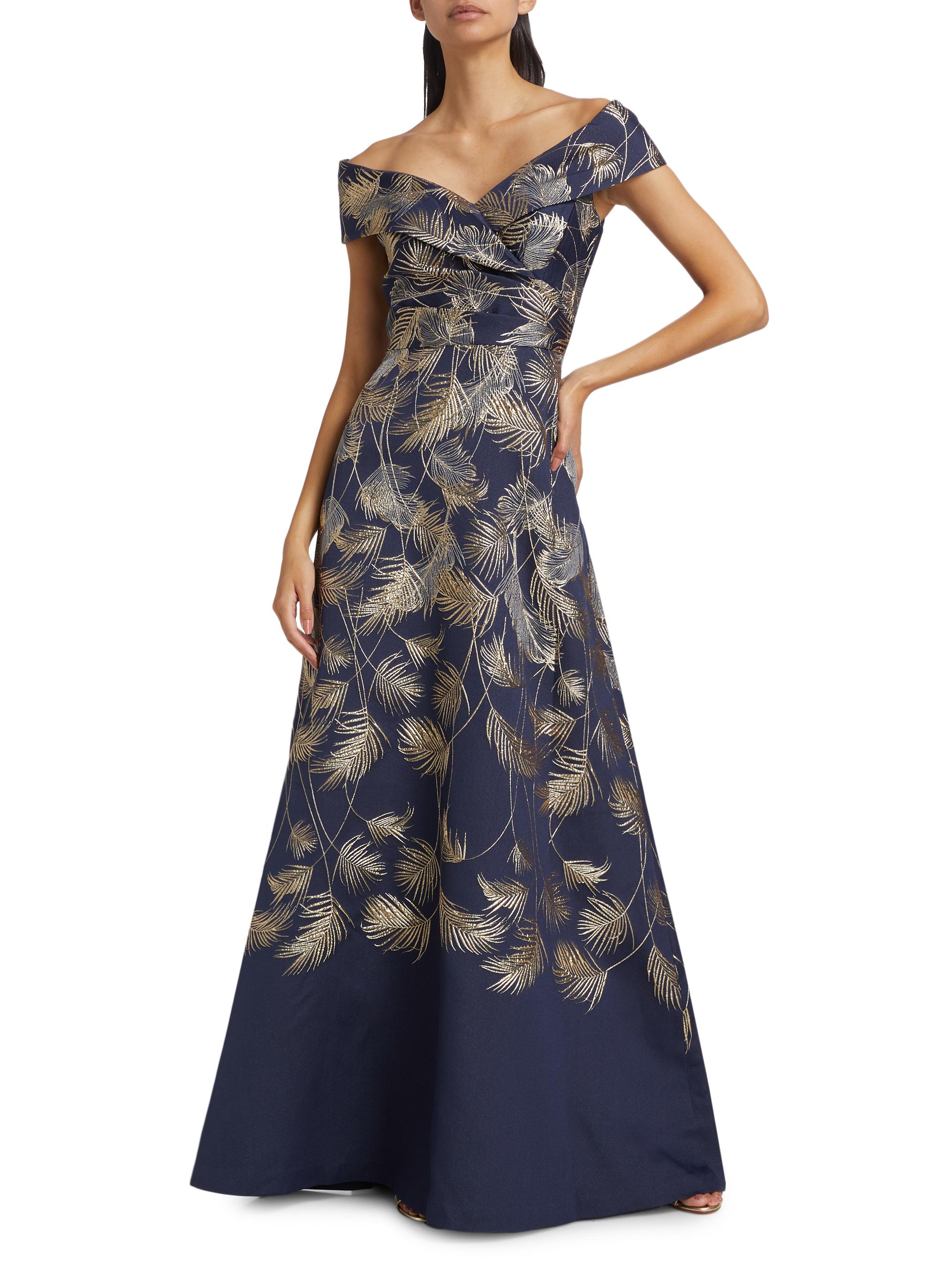 Teri Jon by Rickie Freeman Jacquard Off-The-Shoulder Gown | Saks Fifth  Avenue