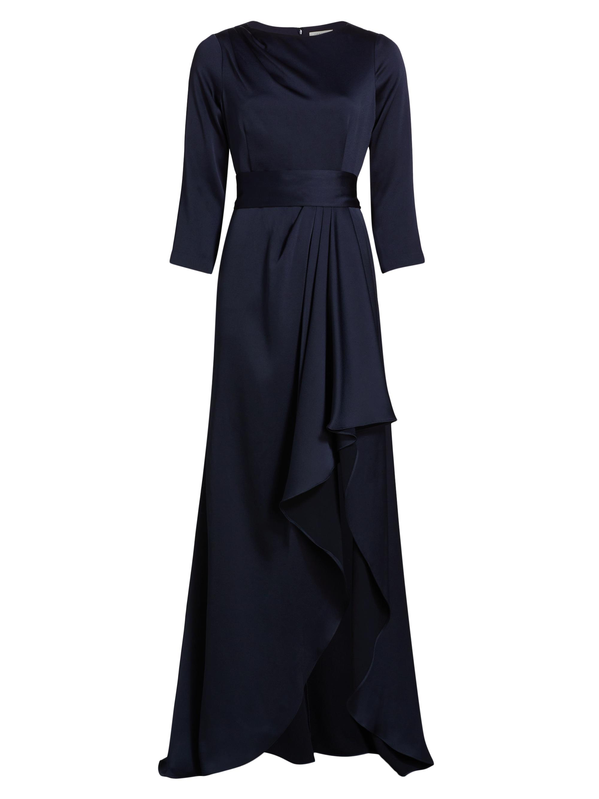 Teri Jon by Rickie Freeman Women's Draped Sash High-Low Gown - Navy