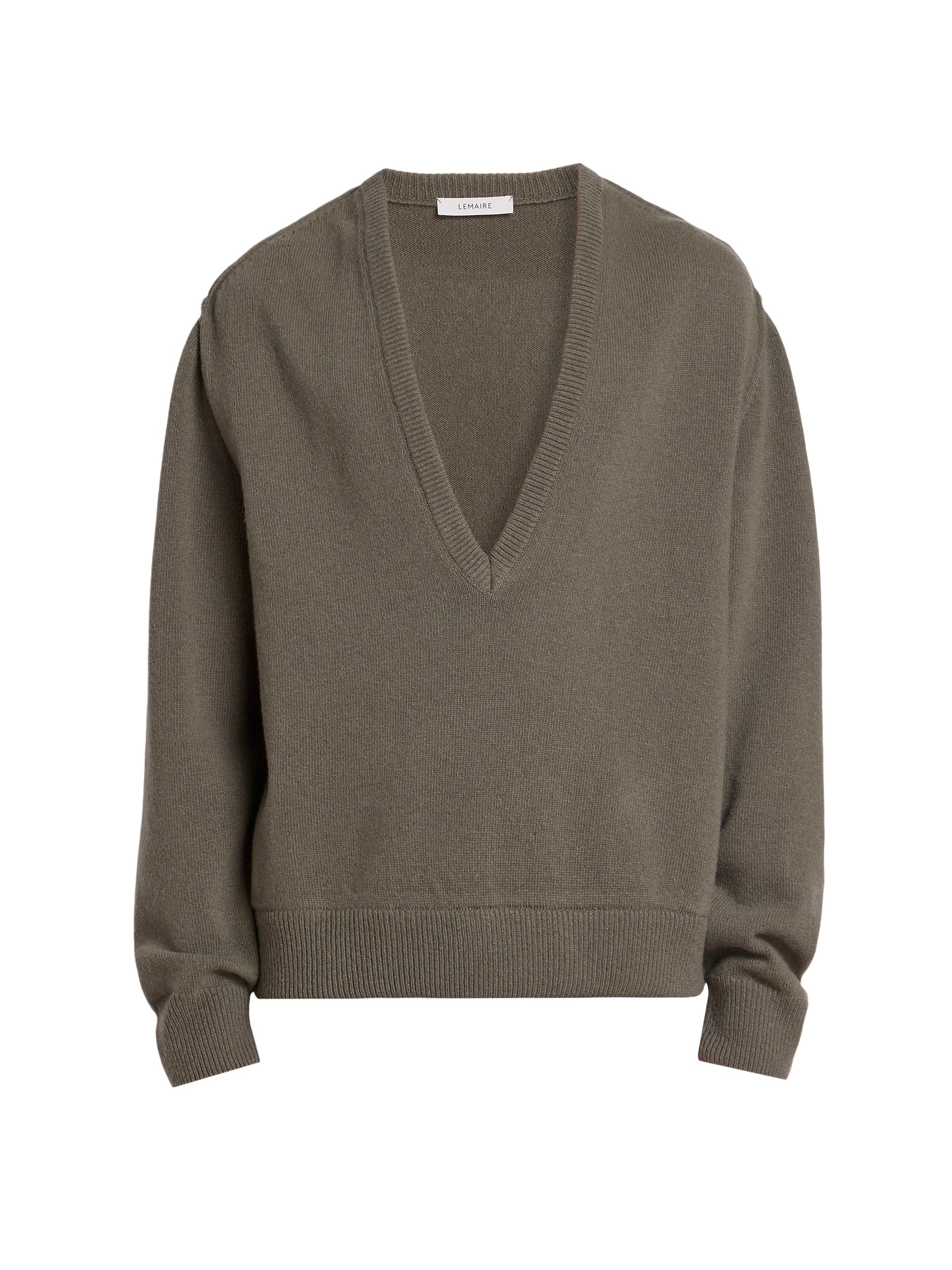 Lemaire Men's Deep V-Neck Wool Sweater - Light Moss