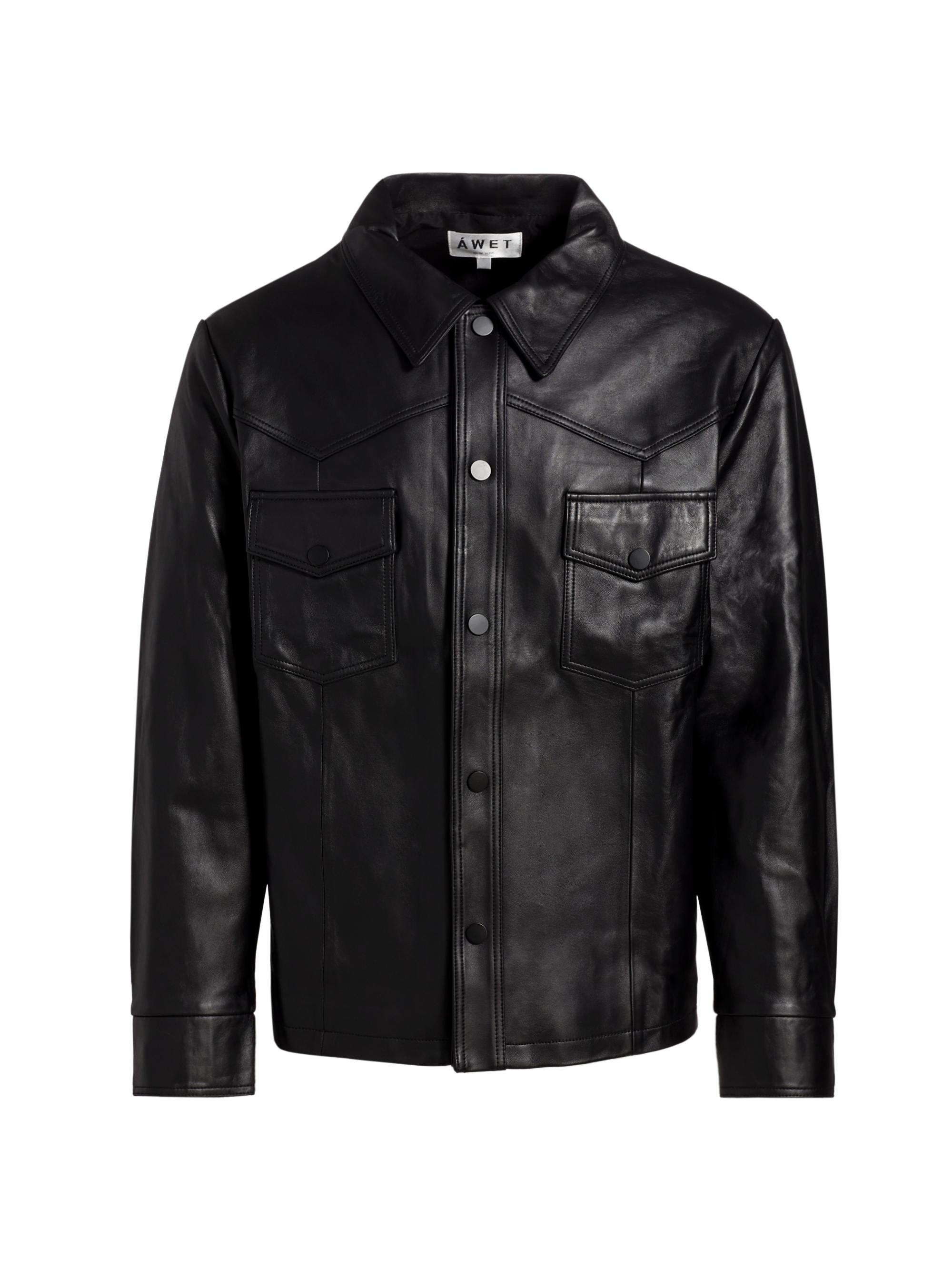 Áwet Men's Nahom Leather Shirt Jacket - Black