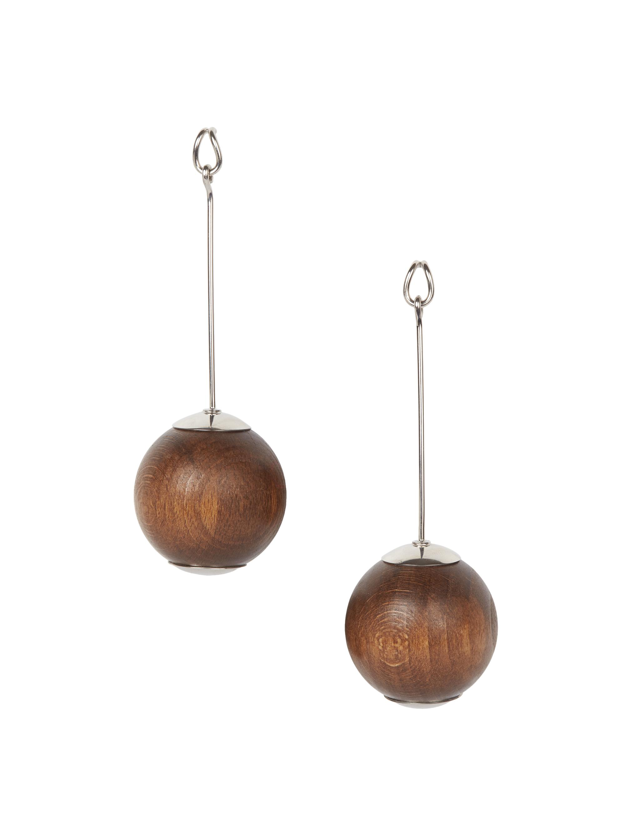 Jacquemus Men's Unisex Les Grandes Boucles Wood & Brass Drop Earrings - Silver Brown