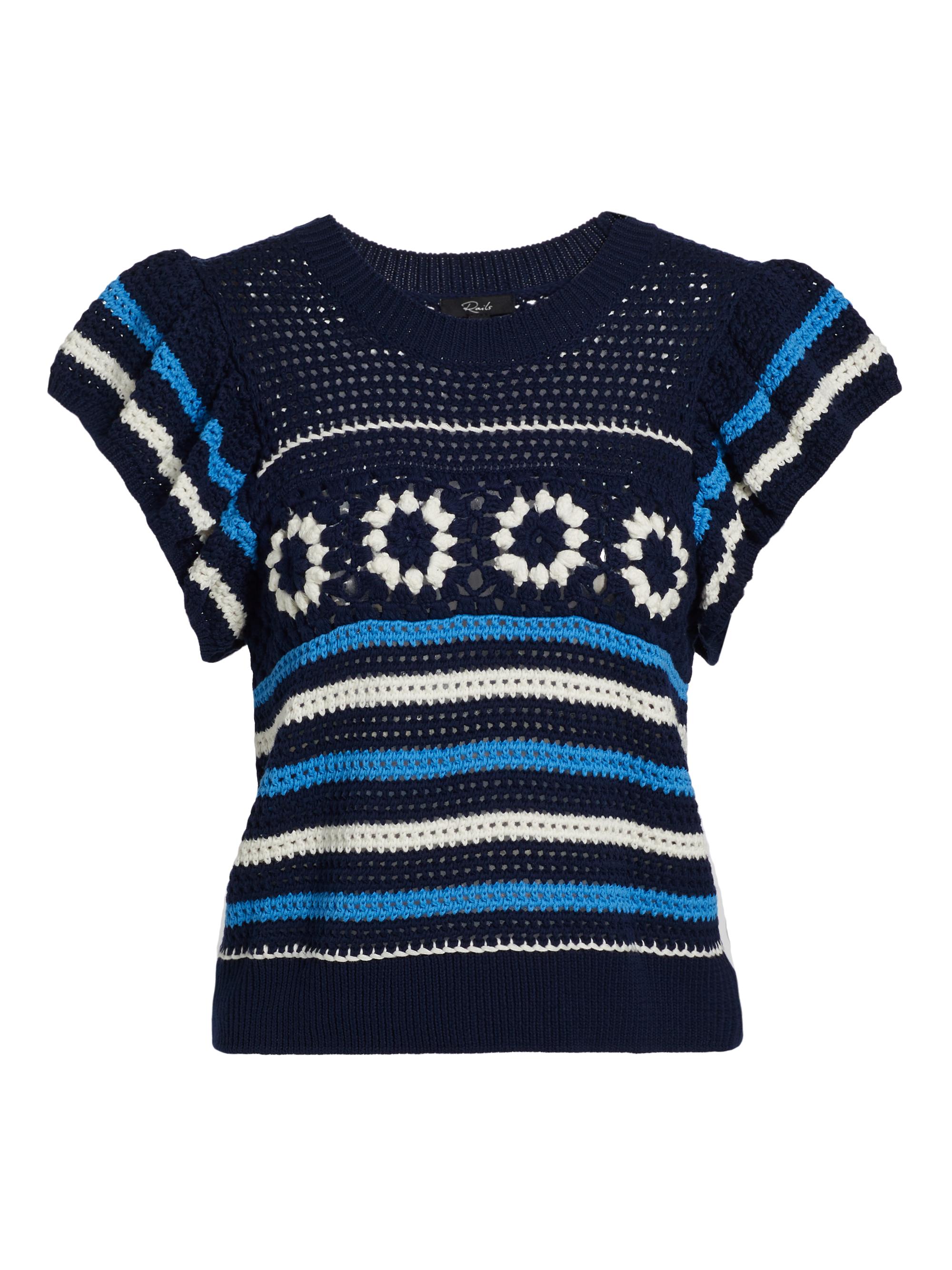 Rails Women's Penelope Crochet Cotton Flutter-Sleeve Top - Navy Sky Crochet