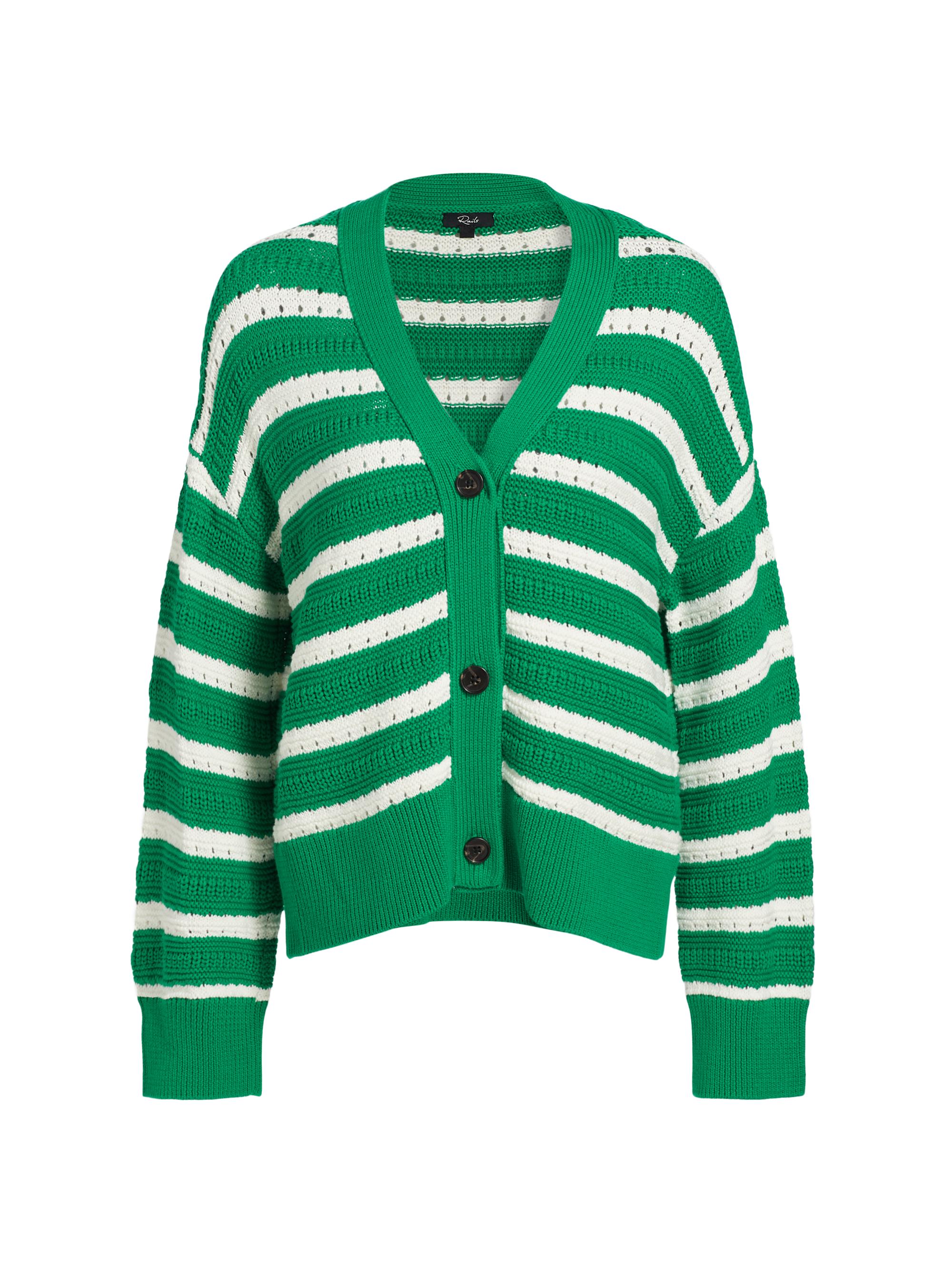 Rails Women's Geneva Striped Cotton Pointelle Cardigan - Kelly Stripe
