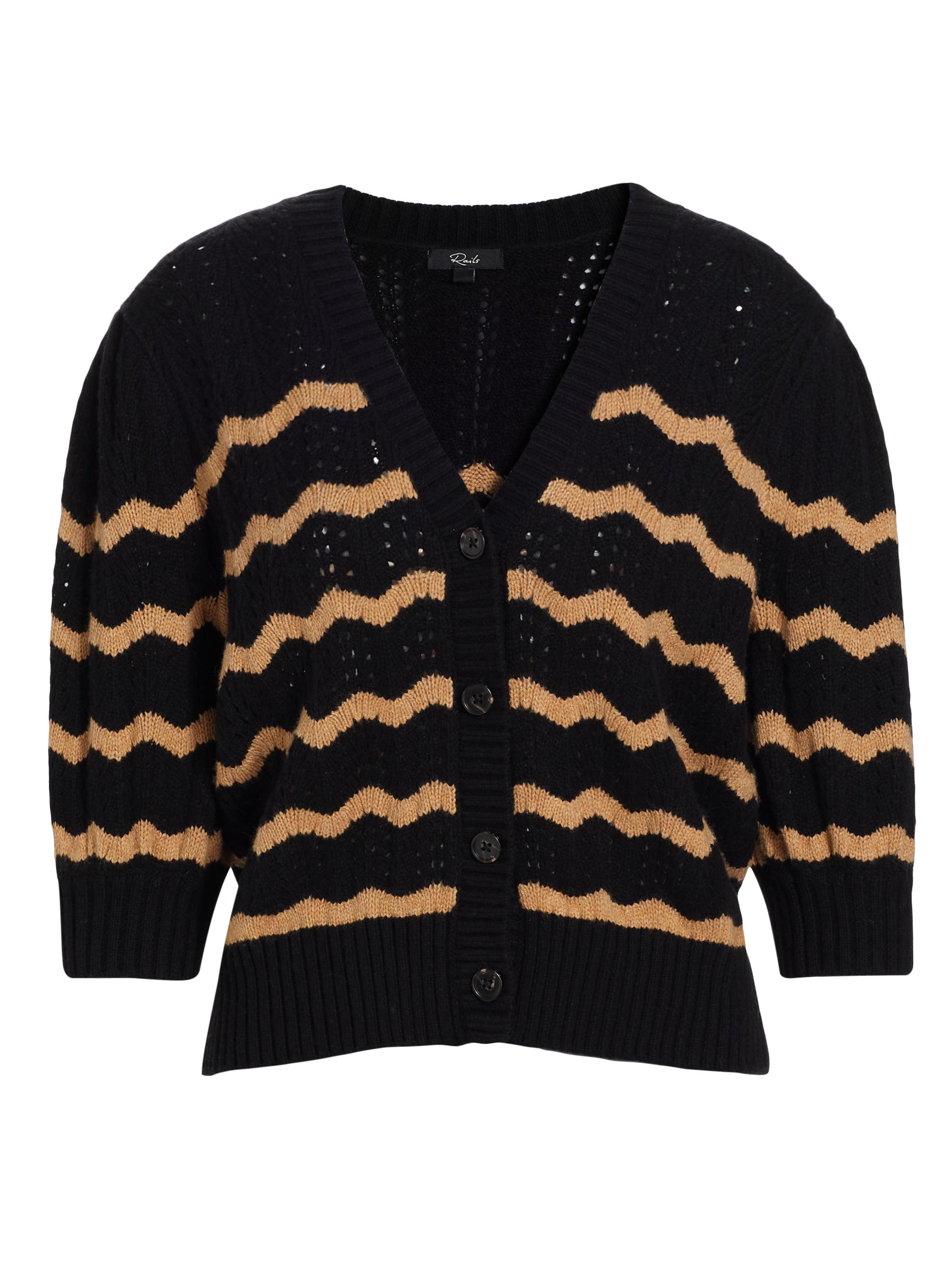 Rails Women's Isla Wavy Striped Pointelle Cardigan - Black Camel Stripe