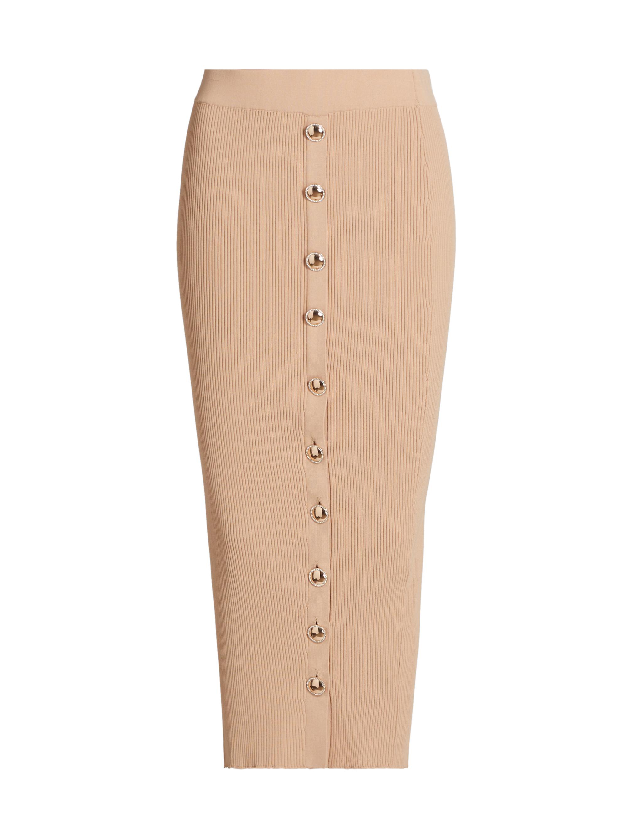 Generation Love Women's Addie Rib-Knit Button-Front Skirt - Camel