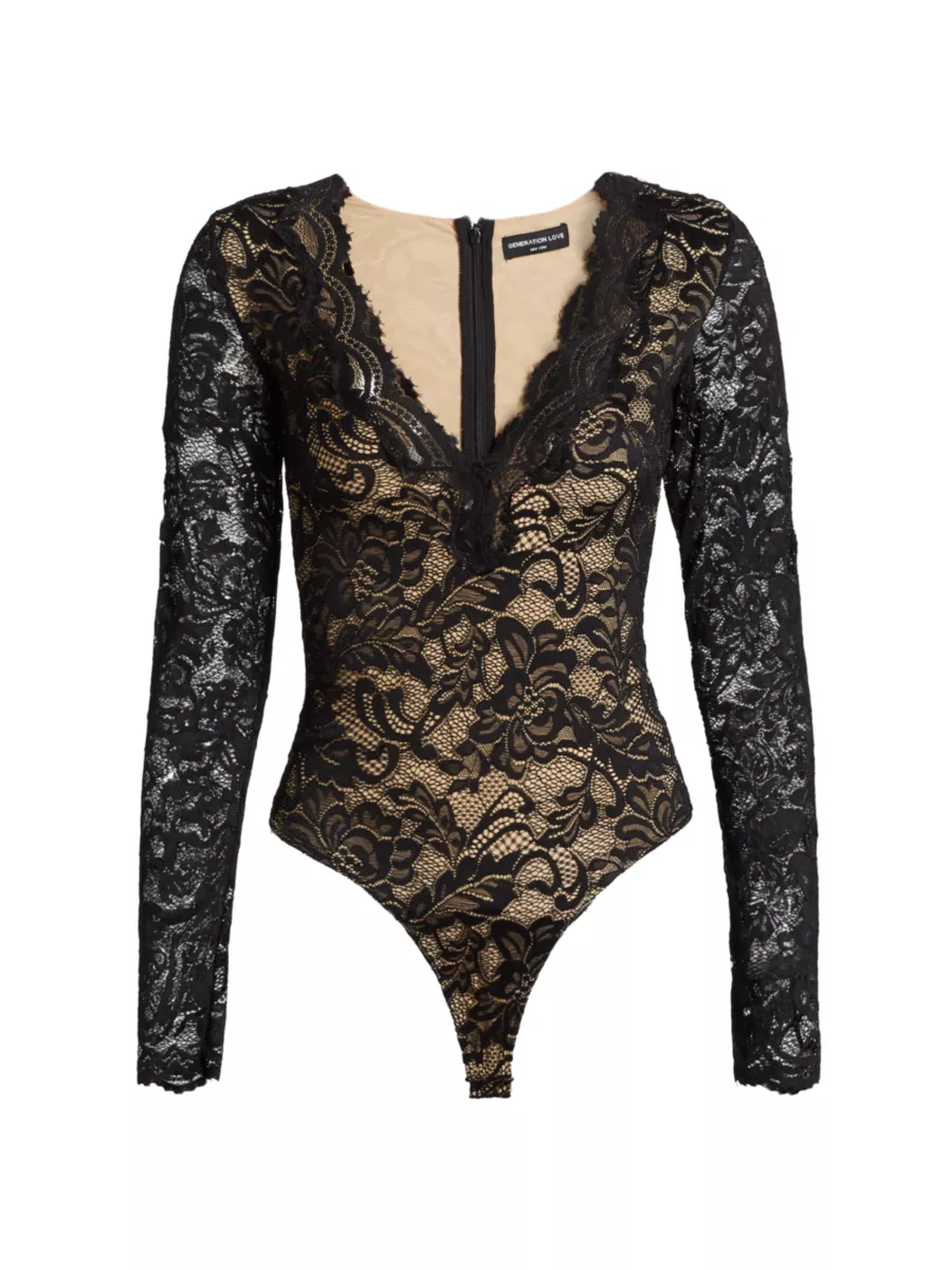 Shop Generation Love Alessia Lace V-Neck Bodysuit | Saks Shop Generation Love Alessia Lace V-Neck Bodysuit | Saks