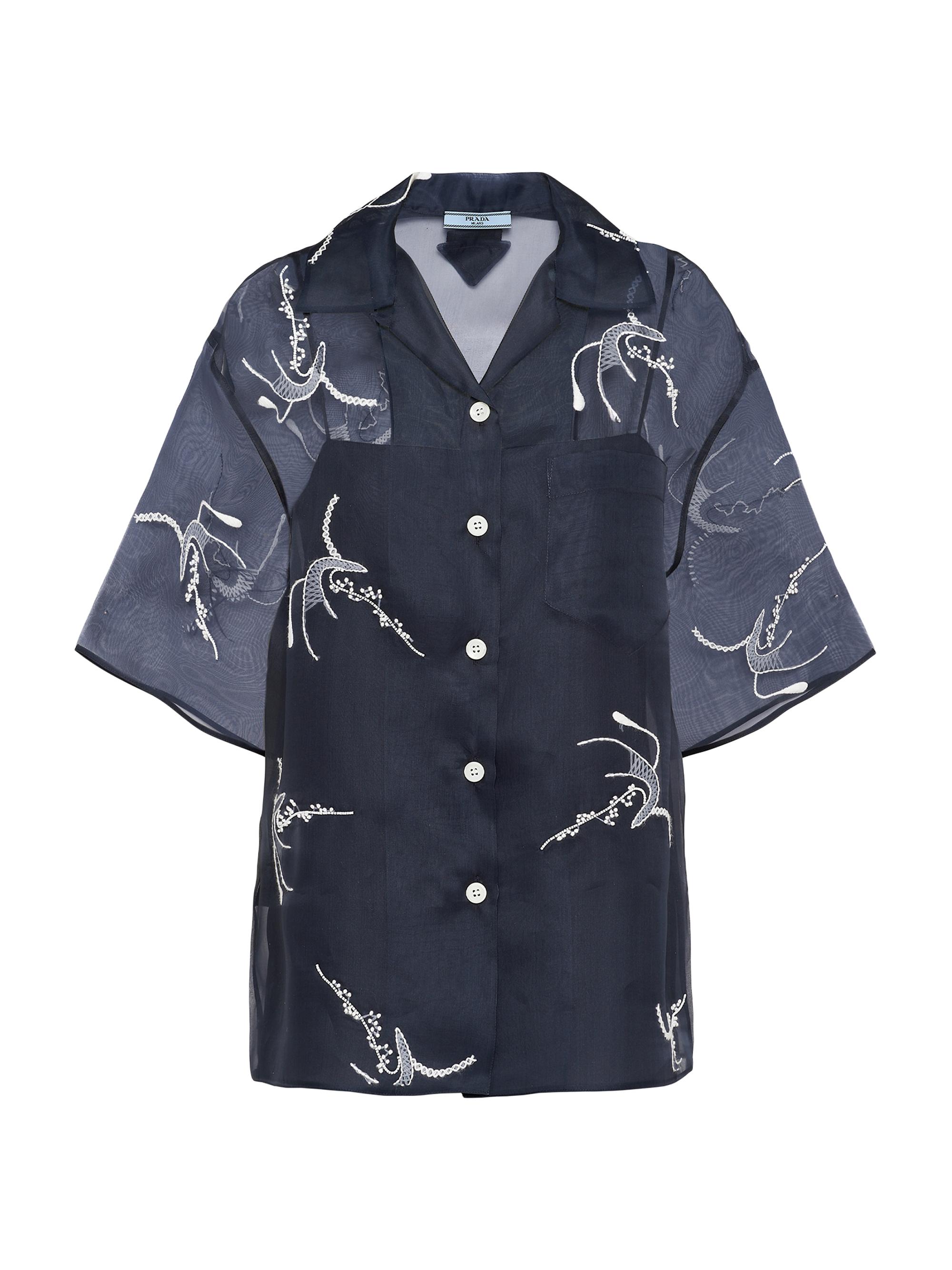 Prada Women's Embroidered Organza Shirt - Blue