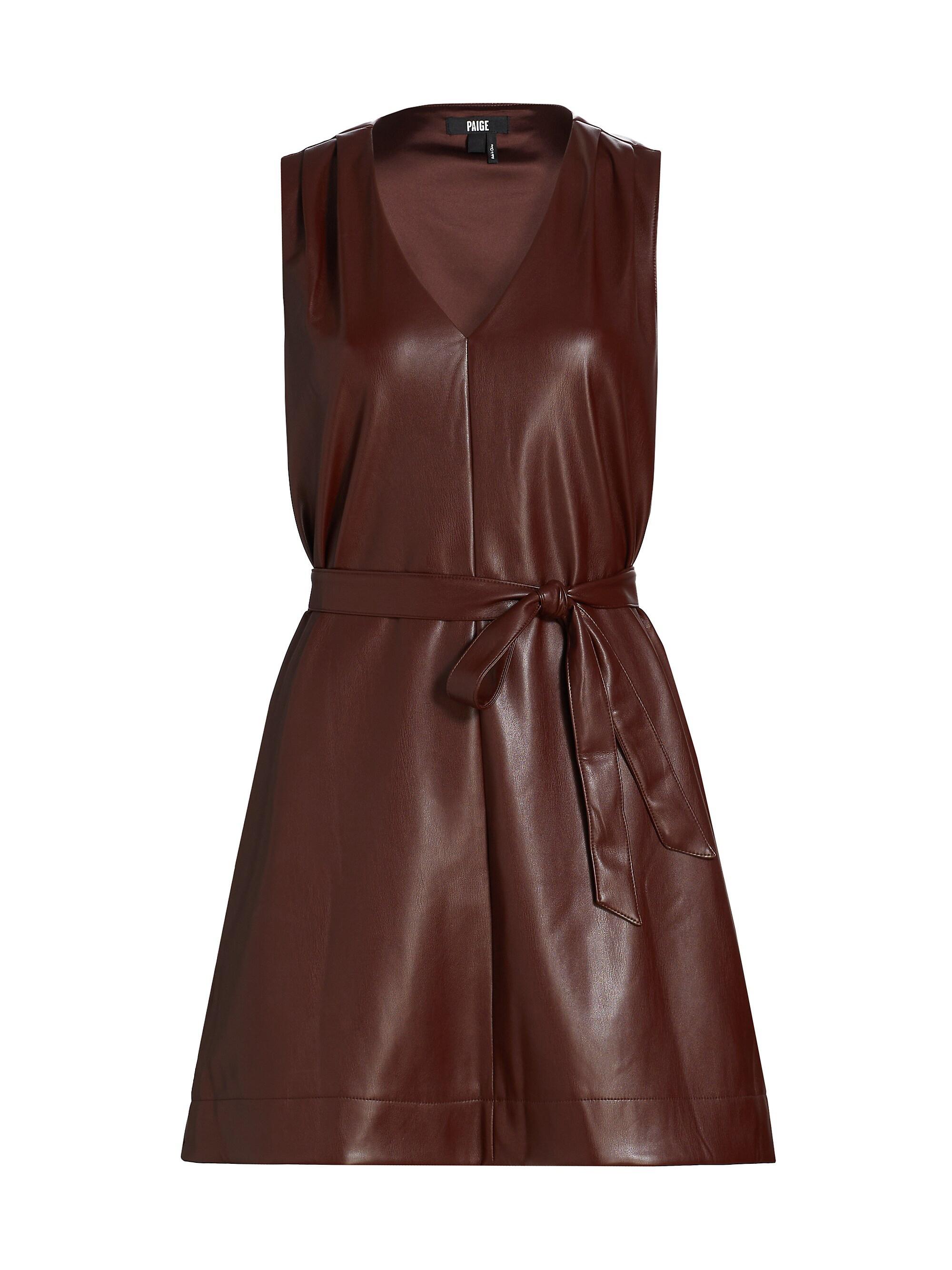 Paige Women's Alessi V-Neck Faux Leather Dress - Rum Raisin