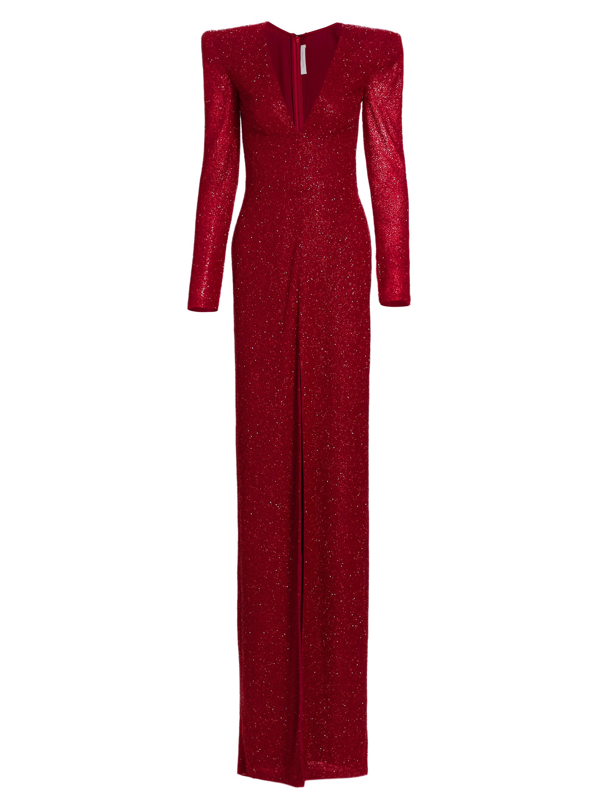 Naeem Khan Women's Beaded Plunge Column Gown - Burgundy