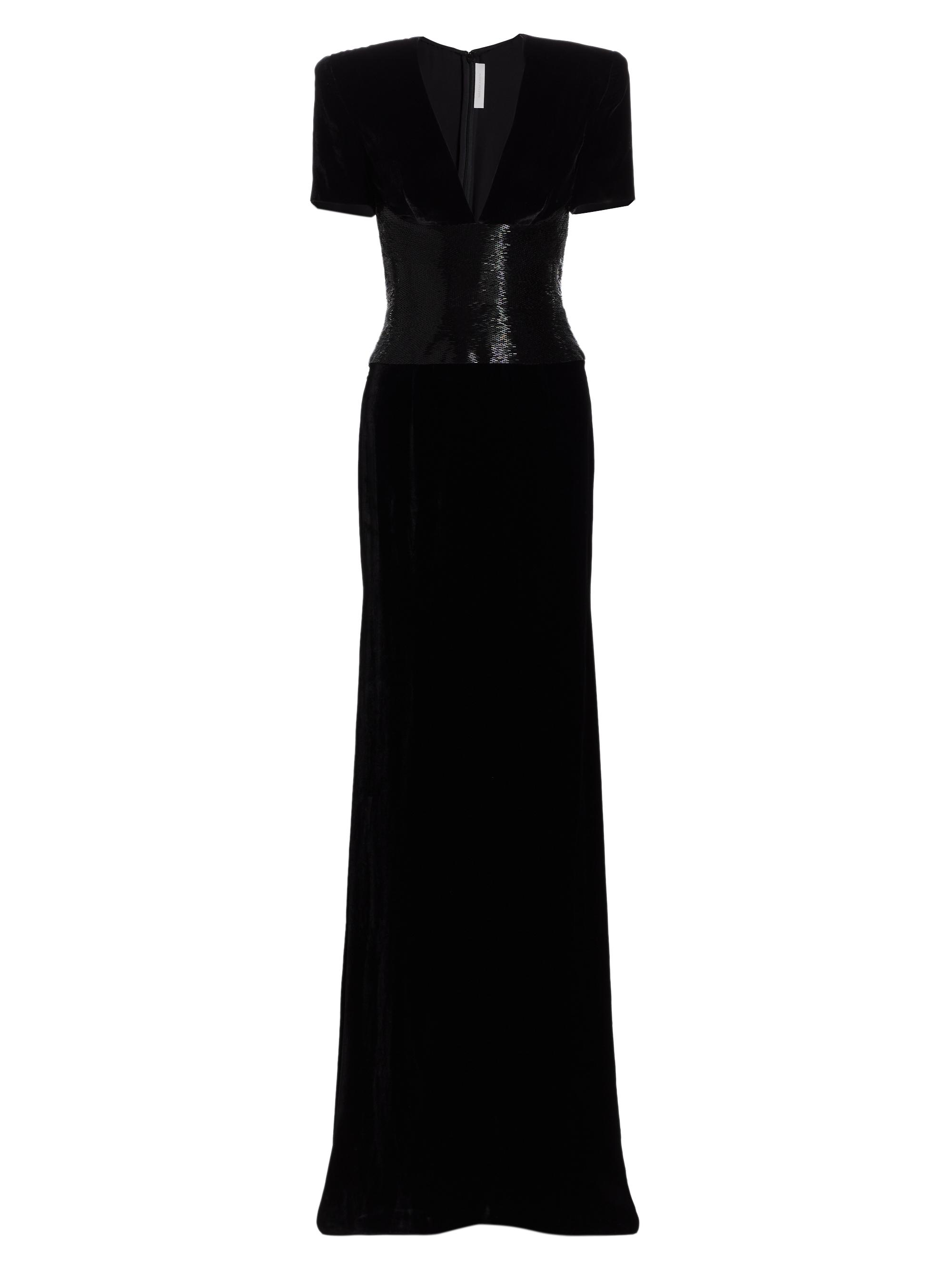 Naeem Khan Women's Velvet Sequined Waist A-Line Gown - Black