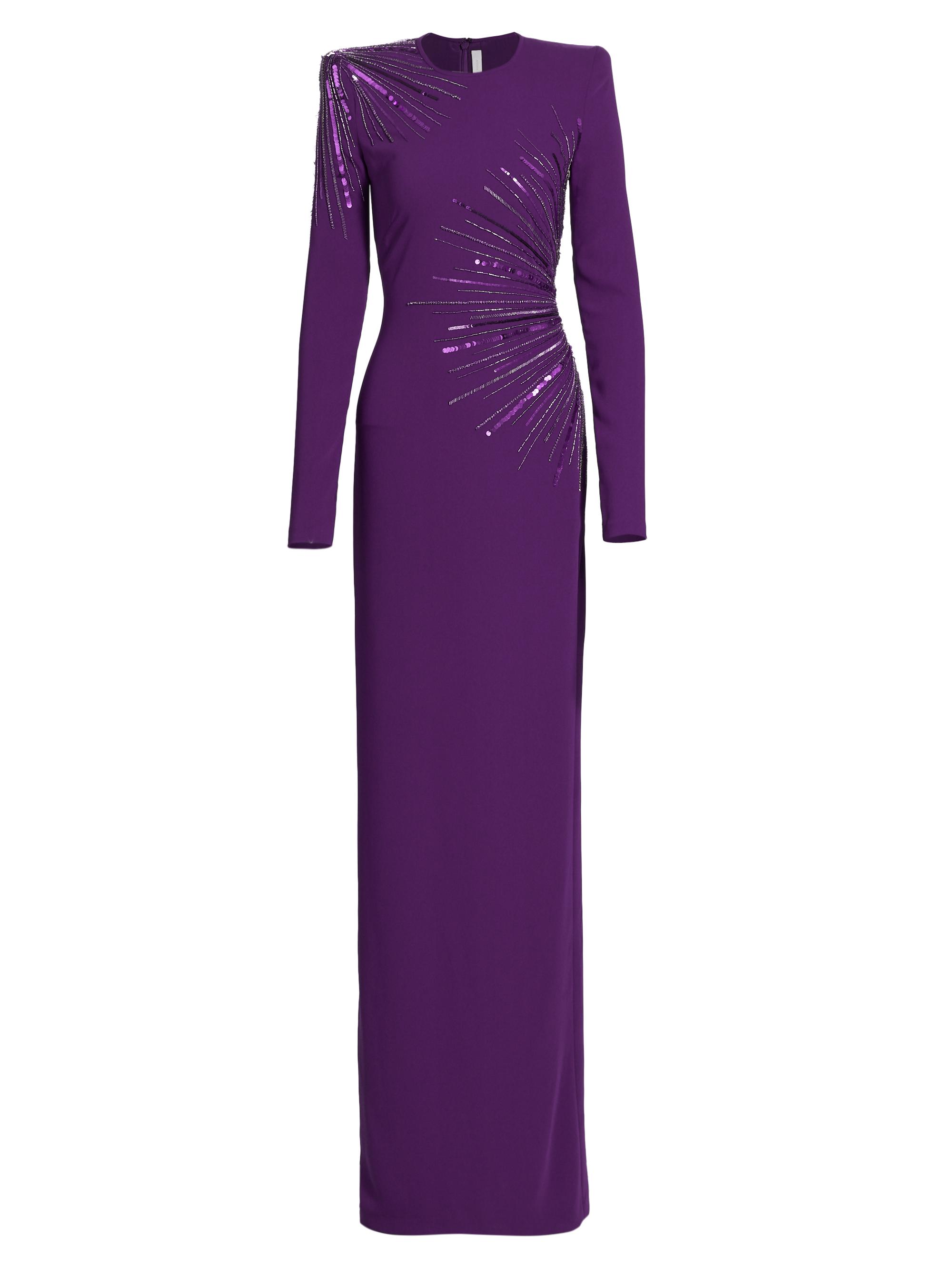 Naeem Khan Women's Beaded Sunburst Column Gown - Purple