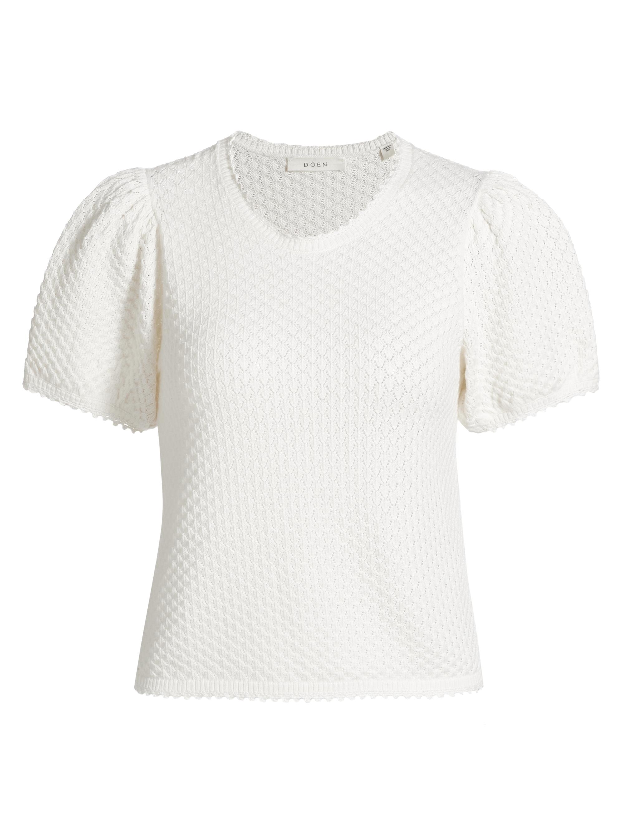 DÔEN Women's Carena Cotton-Silk Pointelle Top - Gardenia