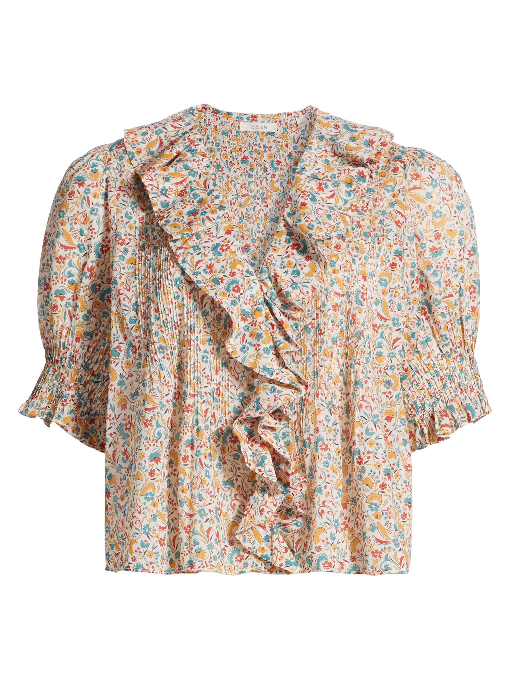 DÔEN Women's Henri Floral Cotton Ruffled Top -  Wild Clover Floral