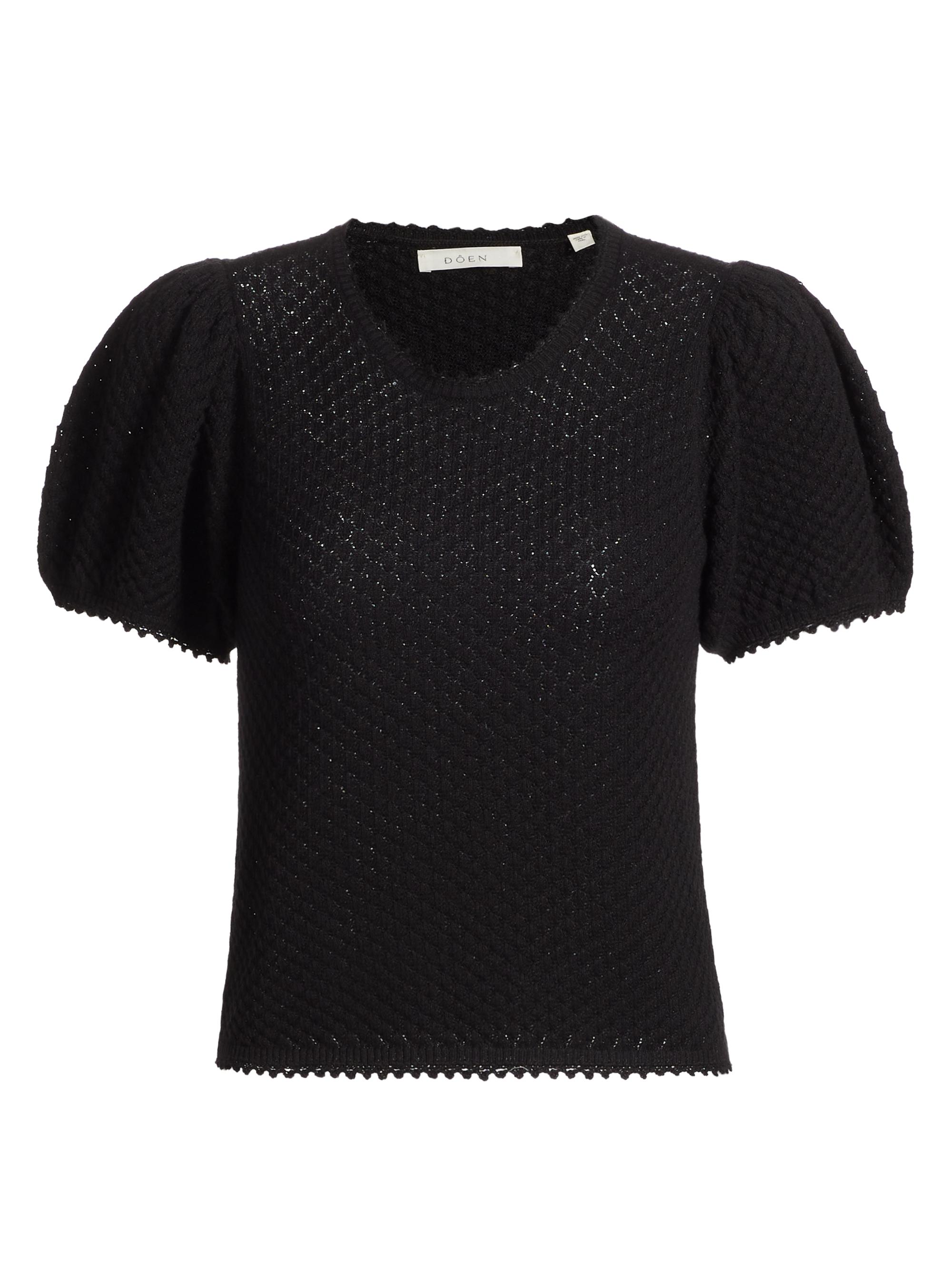 DÔEN Women's Carena Cotton-Silk Pointelle Top - Off Black