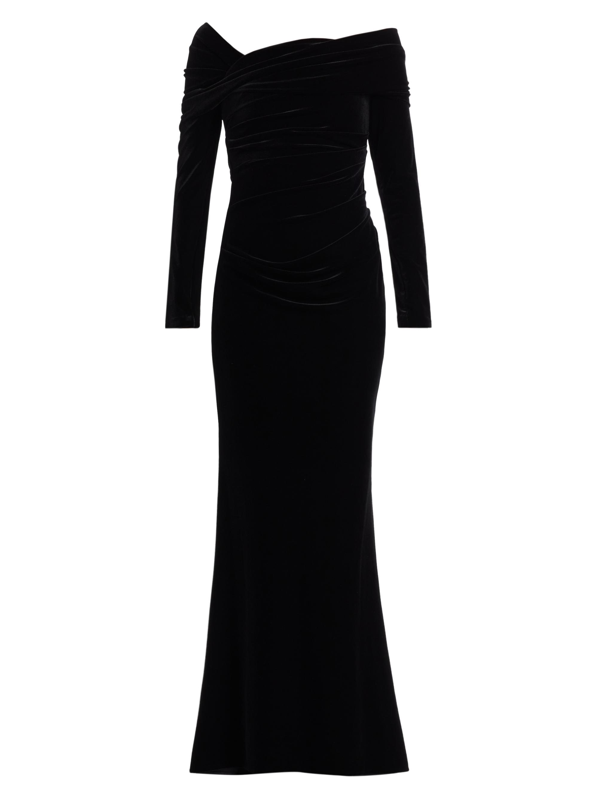 Talbot Runhof Women's Asymmetric Neck Velvet Gown - Black