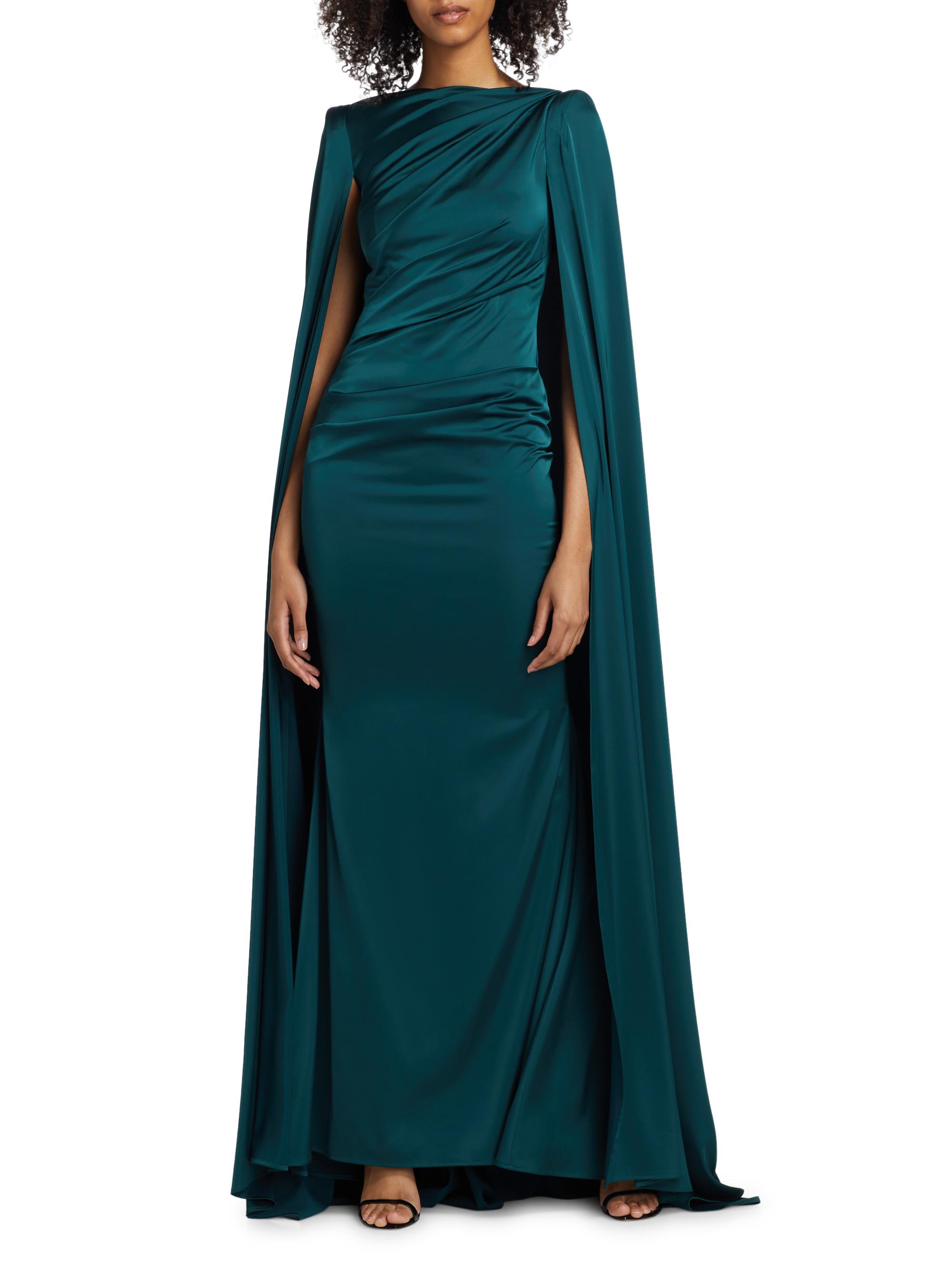 Talbot Runhof Draped Voile Satin Cape Gown | Saks Fifth Avenue