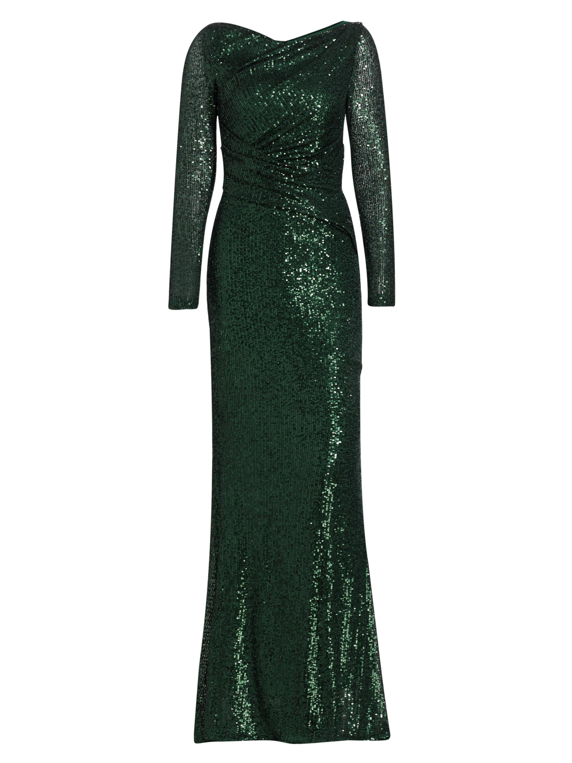 Talbot Runhof Women's Sequined Long-Sleeve Mermaid Gown - Emerald