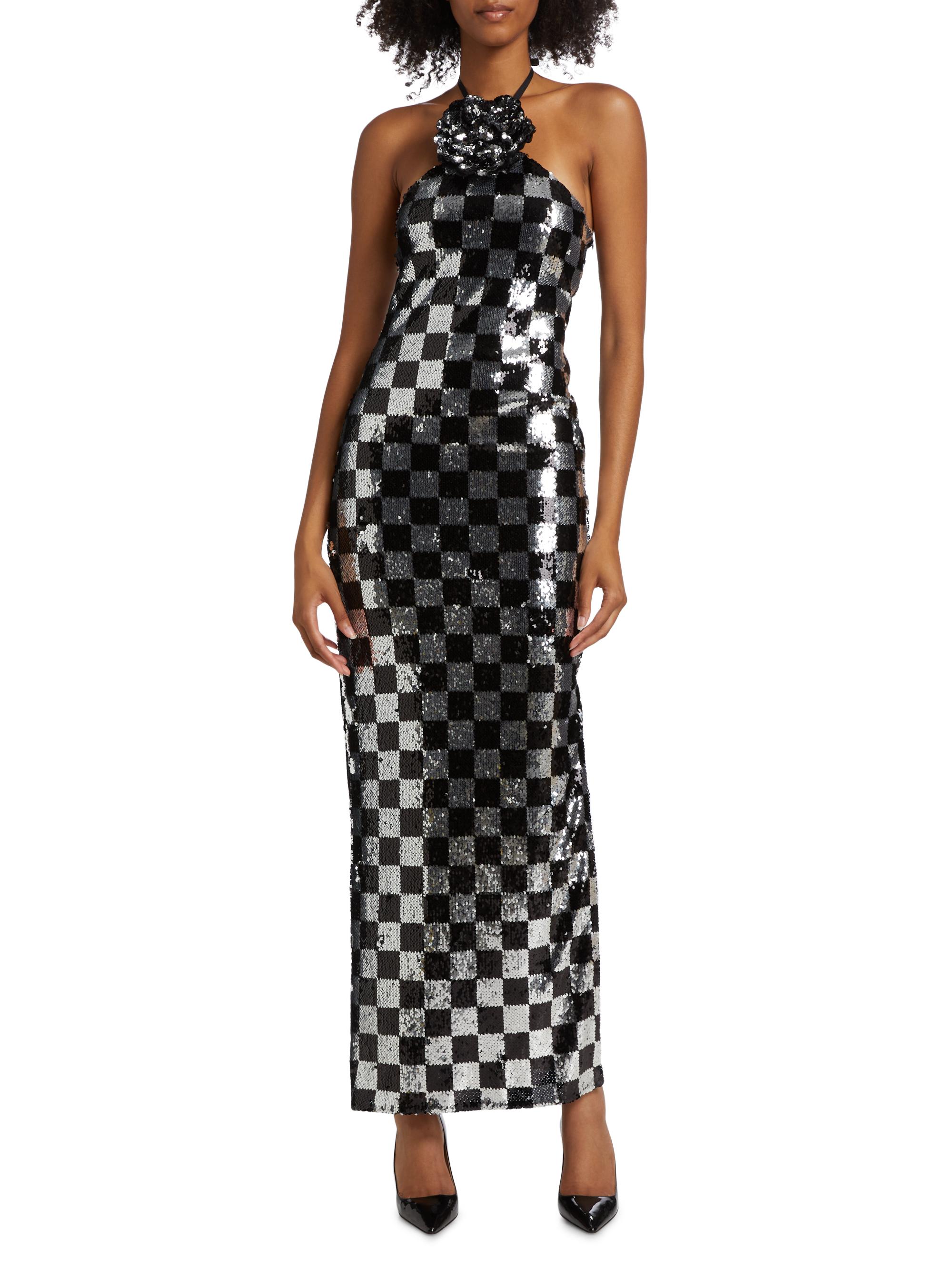 Rodarte Beetlejuice II x RodarteCheckered Sequined Halter Gown