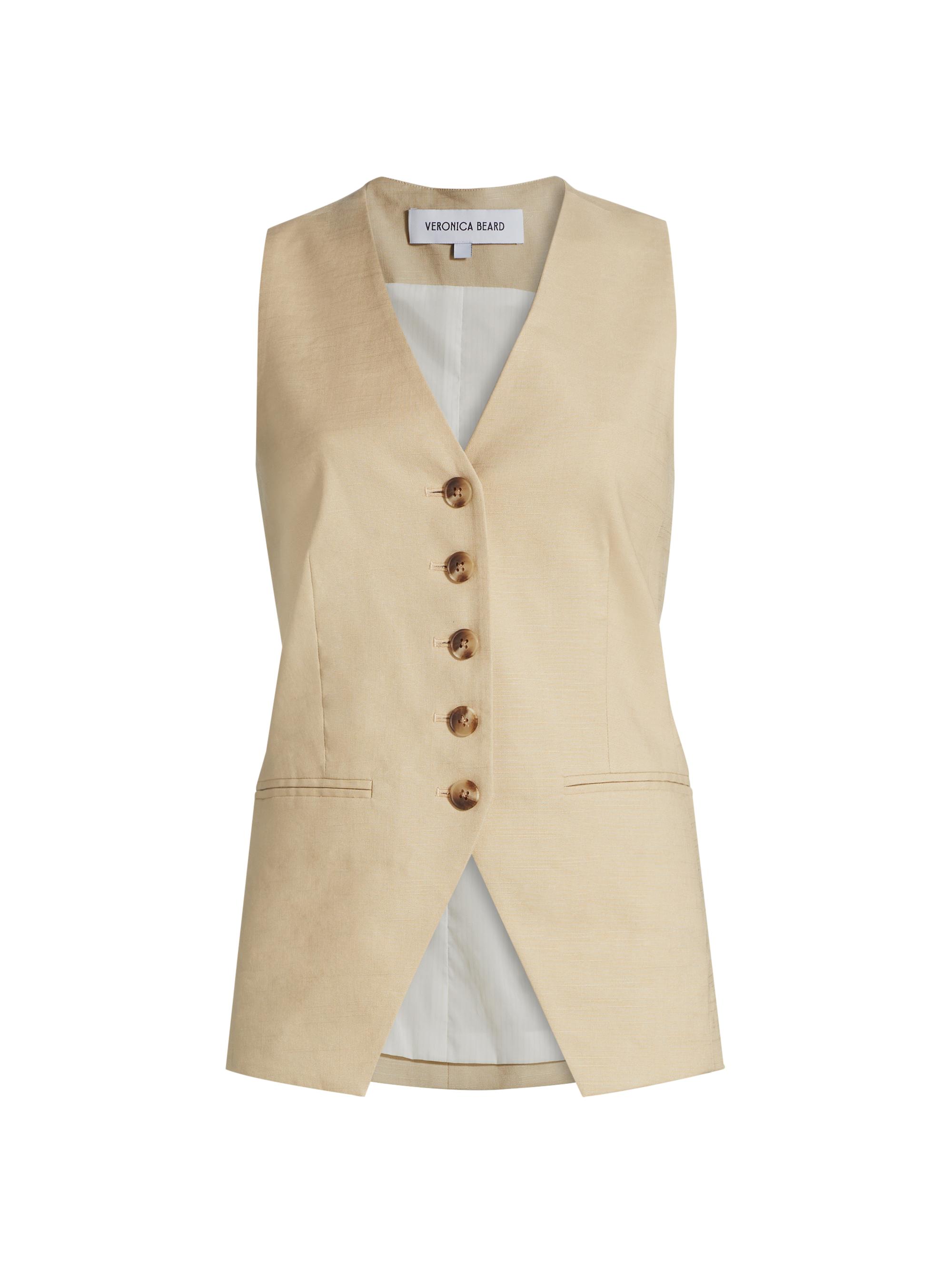 Veronica Beard Women's Liff Linen-Blend Vest - Stone Khaki