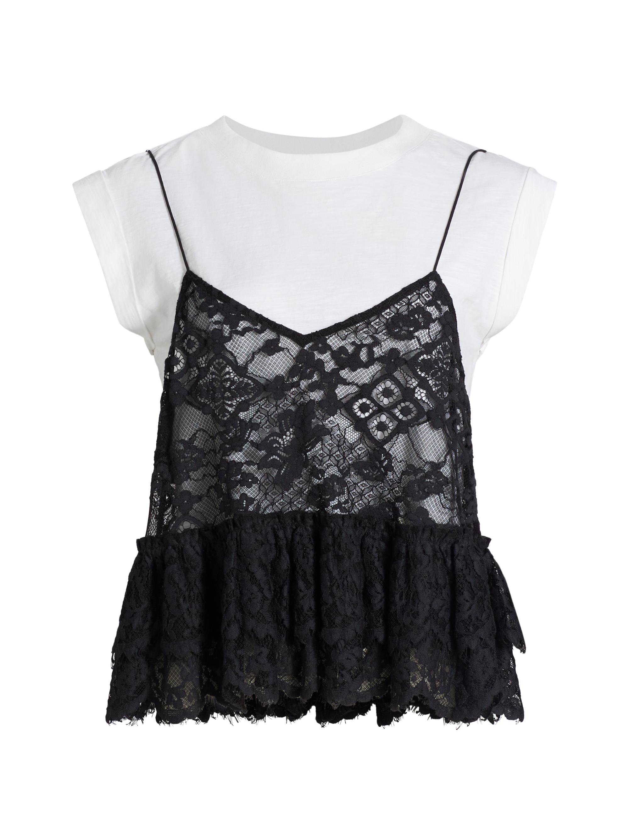 CINQ A SEPT Women's Samantha Lace Cotton T-Shirt - White Black
