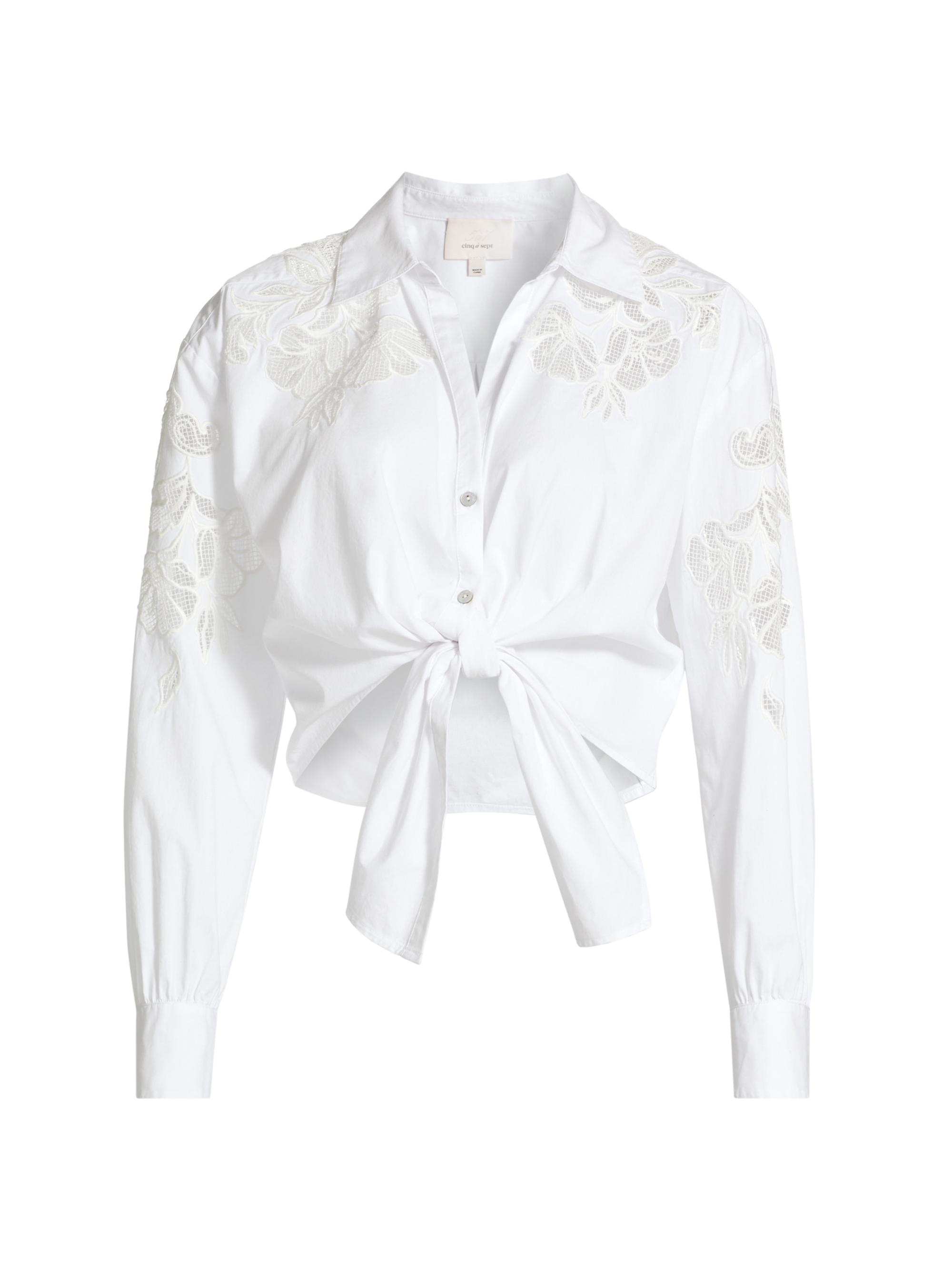CINQ A SEPT Women's Marianna Floral-Embroidered Tie-Front Shirt - White
