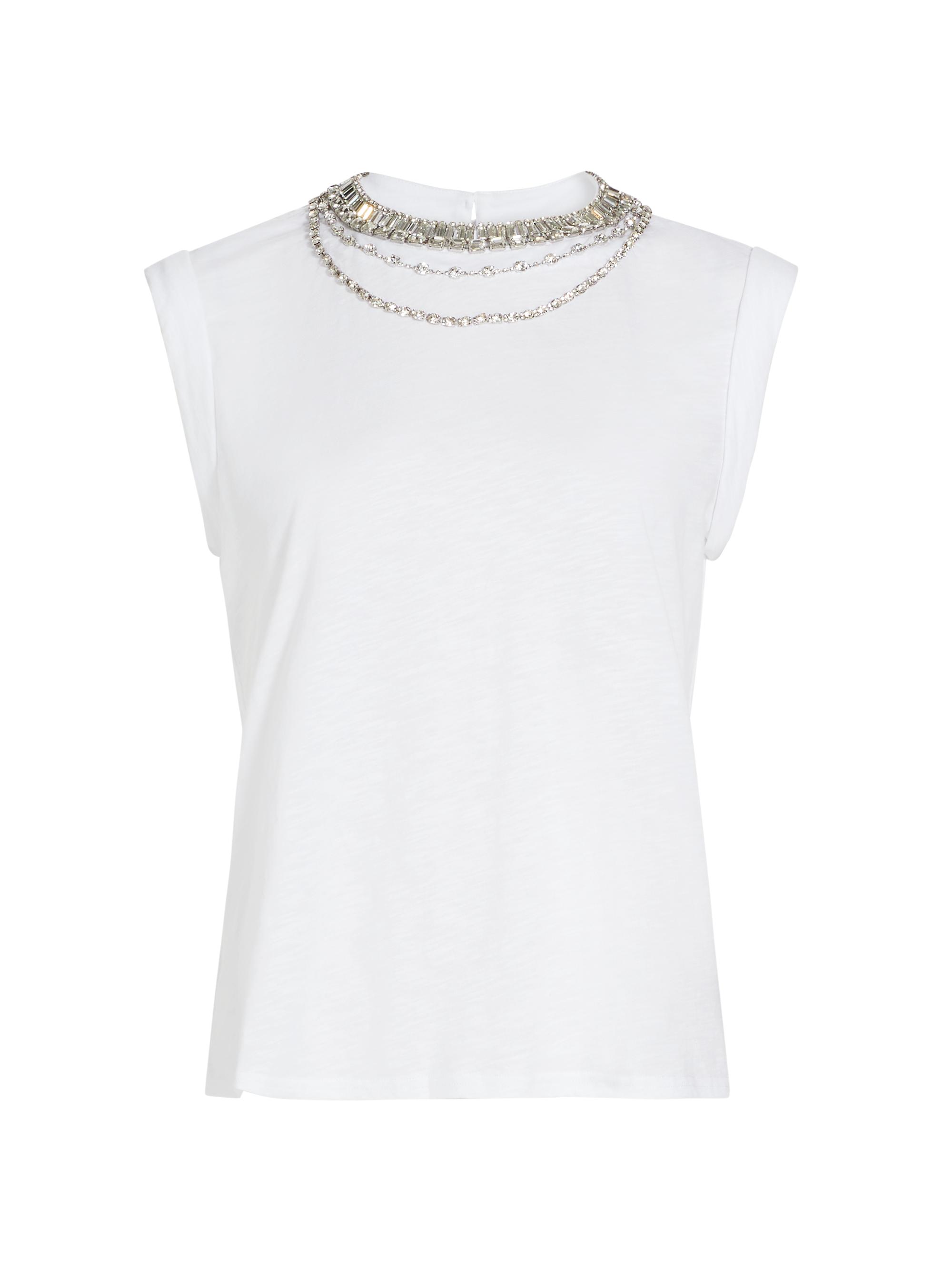CINQ A SEPT Women's Bella Necklace Cotton T-Shirt - Black