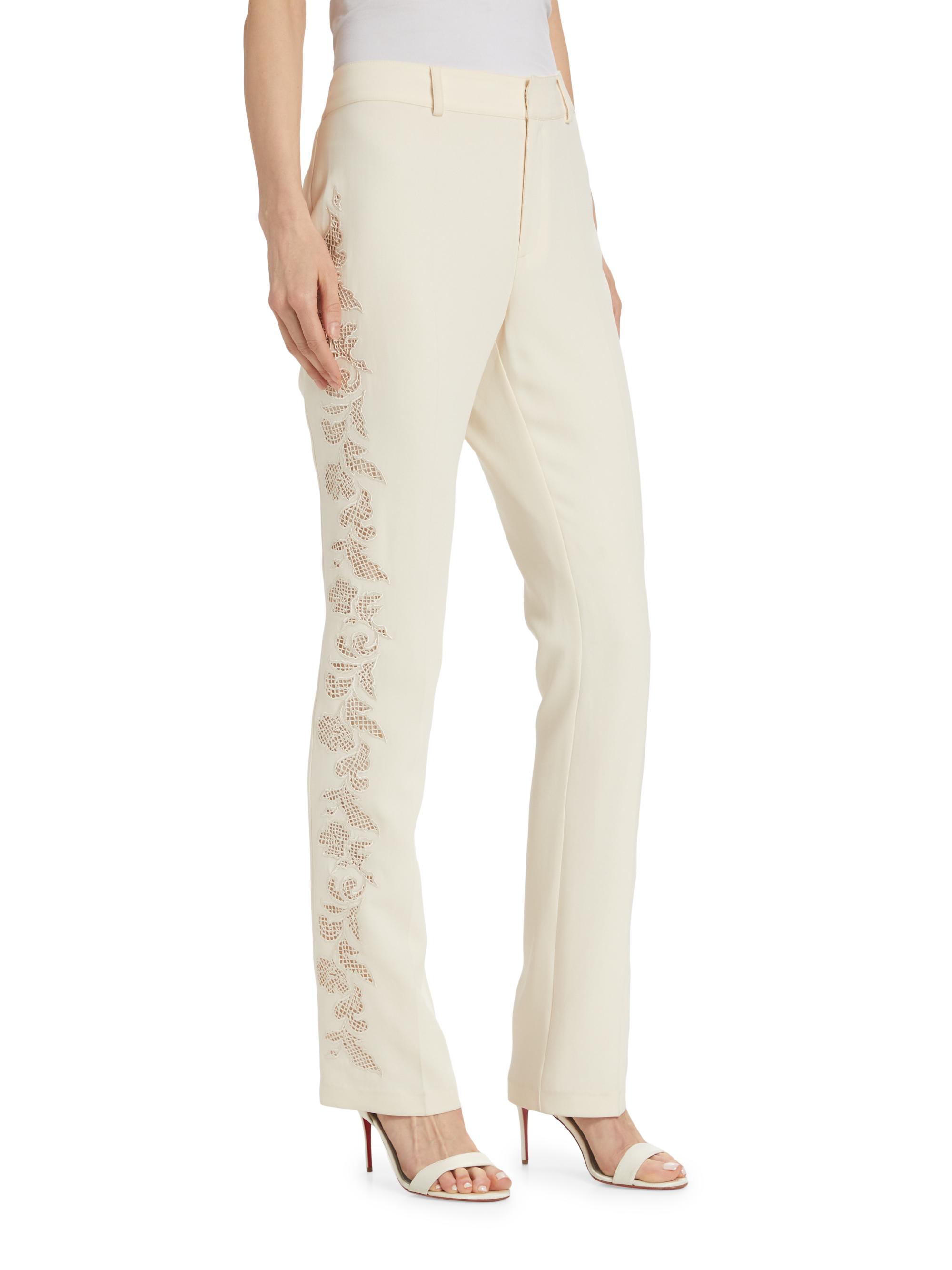 パンツ Paisley Embroidery Shirred Waist Pants High-waist pants with wide leg and front slits in paisley