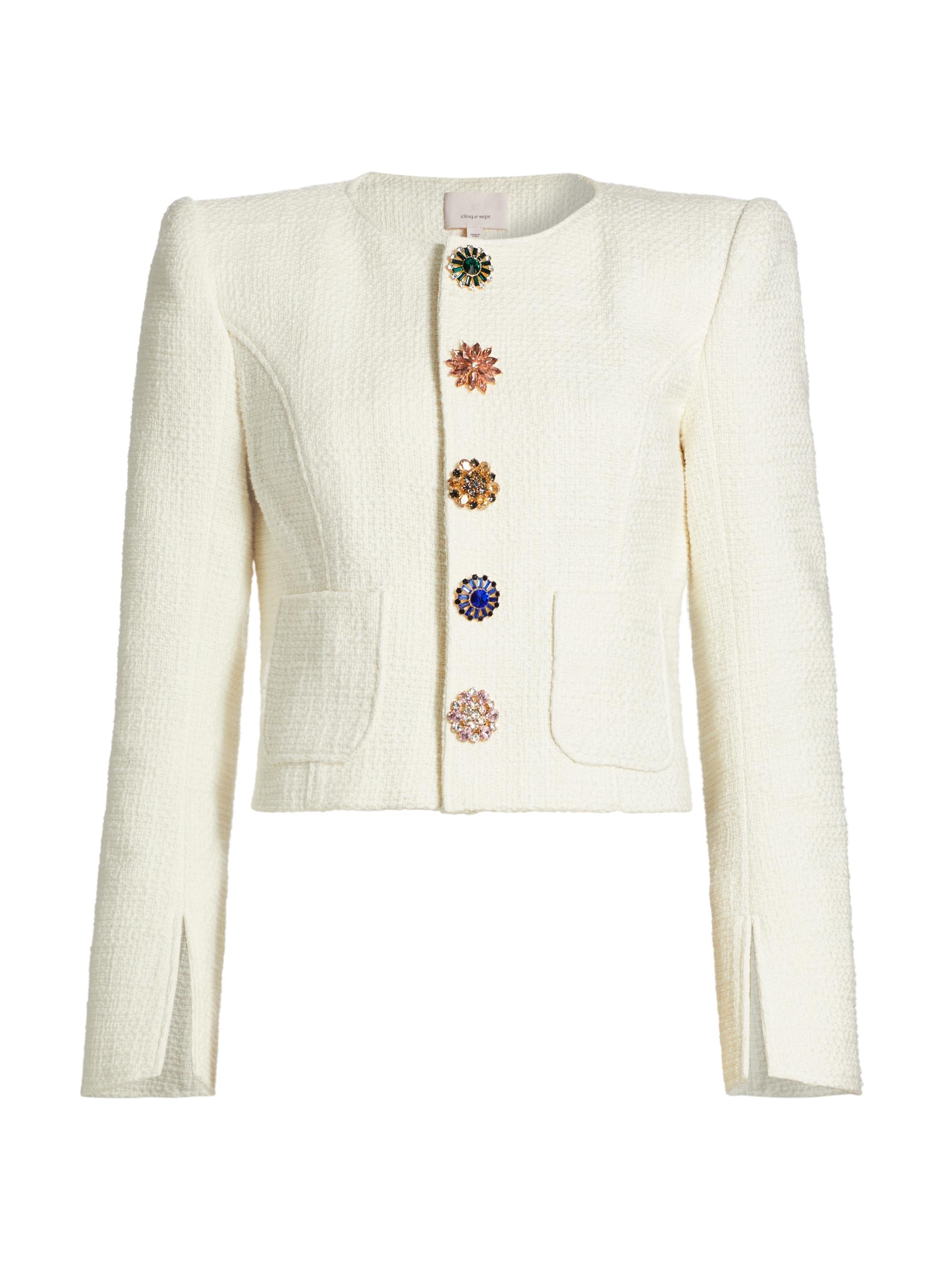 CINQ A SEPT Women's Randi Tweed Rhinestone-Button Jacket - Gardenia