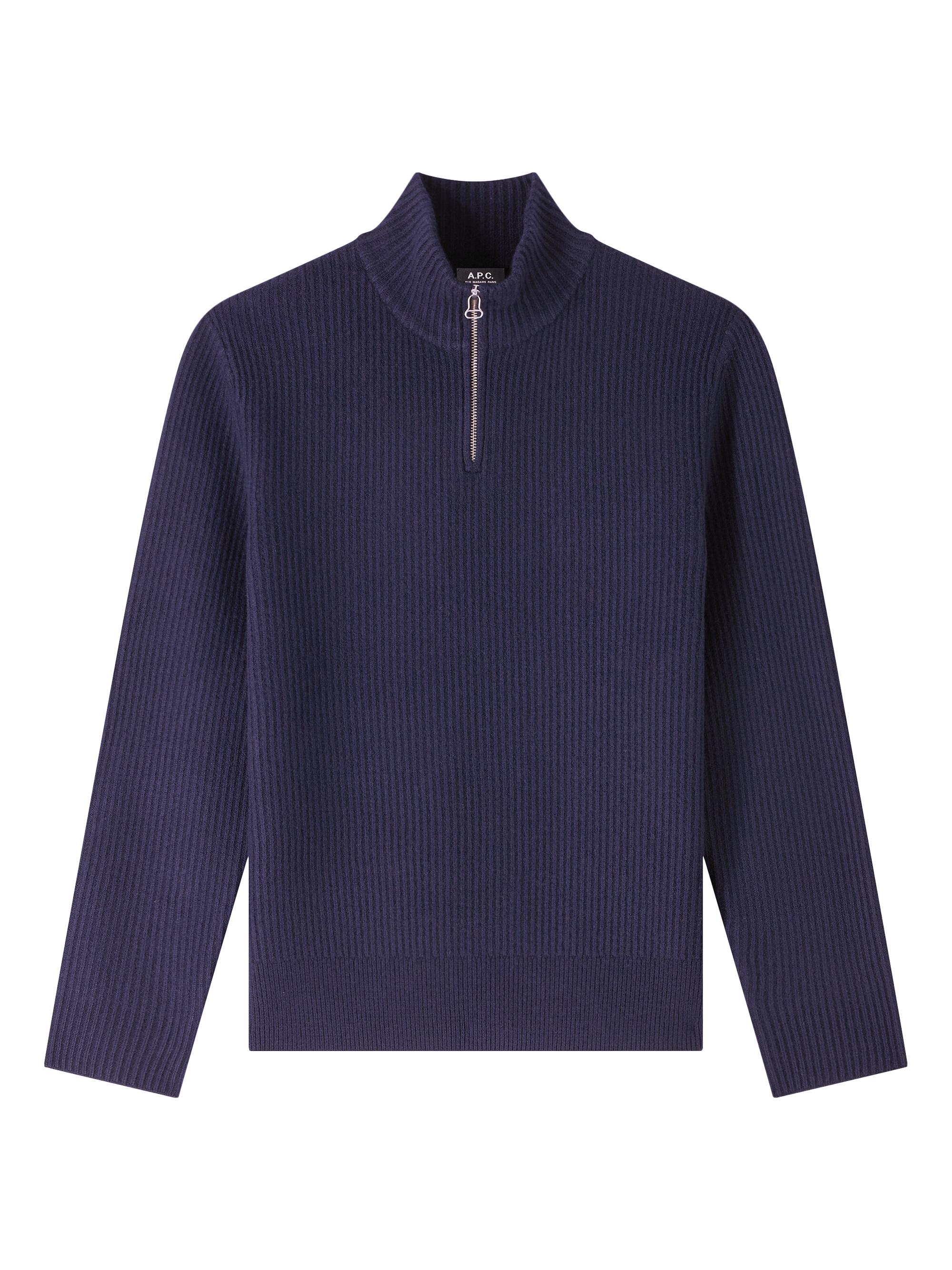 A.P.C. Men's Alex Half-Zip Rib-Knit Sweater - Dark Navy