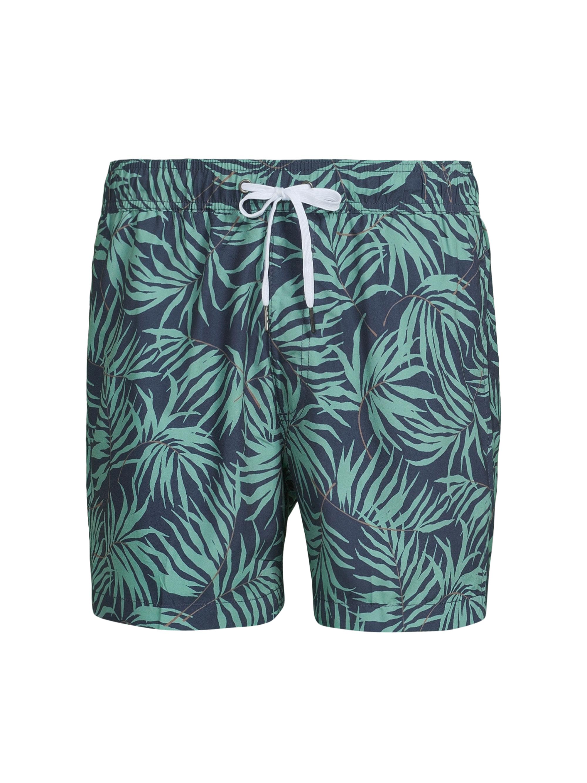 Saks Fifth Avenue Men's COLLECTION Leaves Silhoutte Swim Trunks - Deep Navy Green