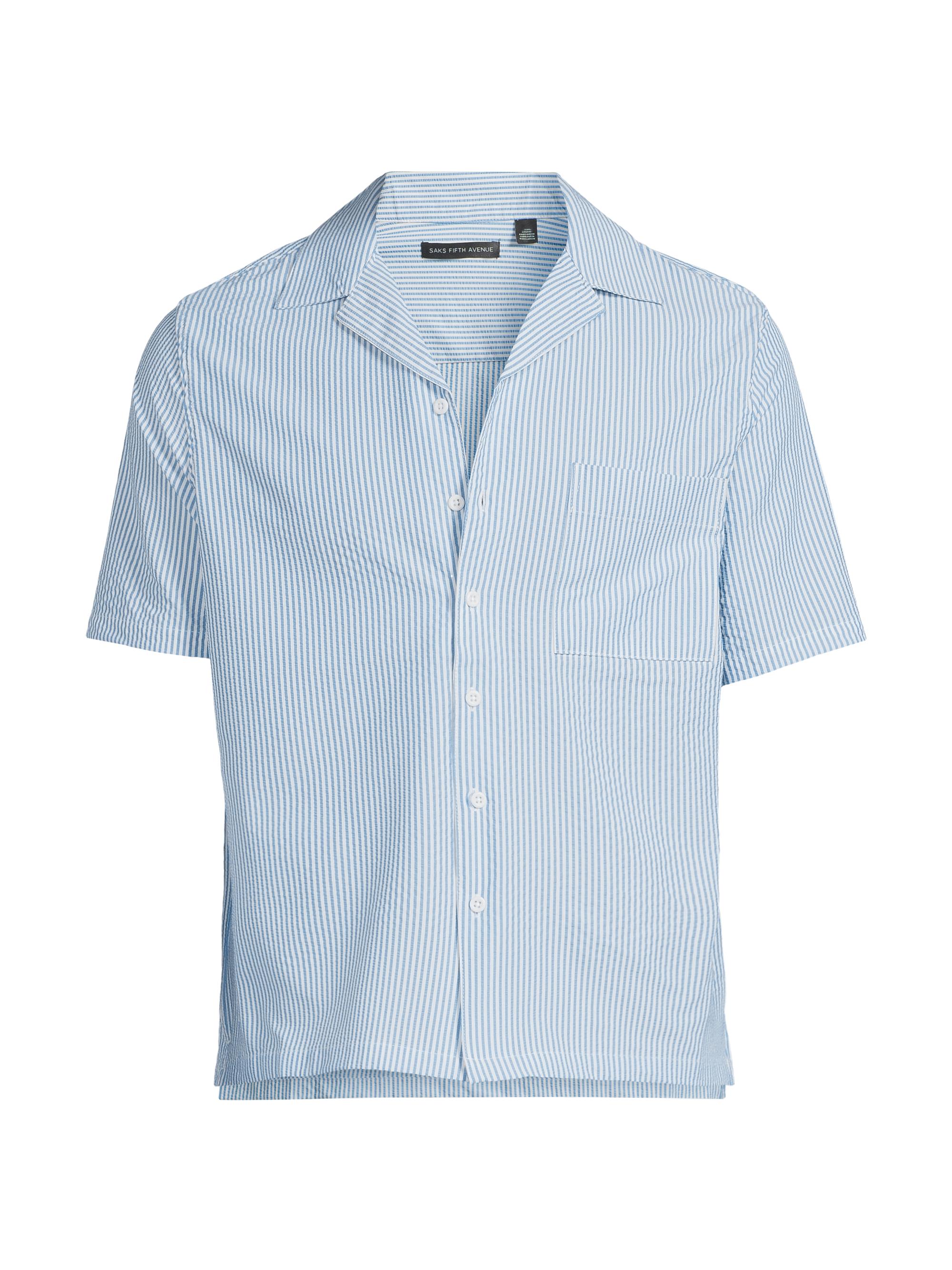 Saks Fifth Avenue Men's COLLECTION Seersucker Camp Shirt - Blue White