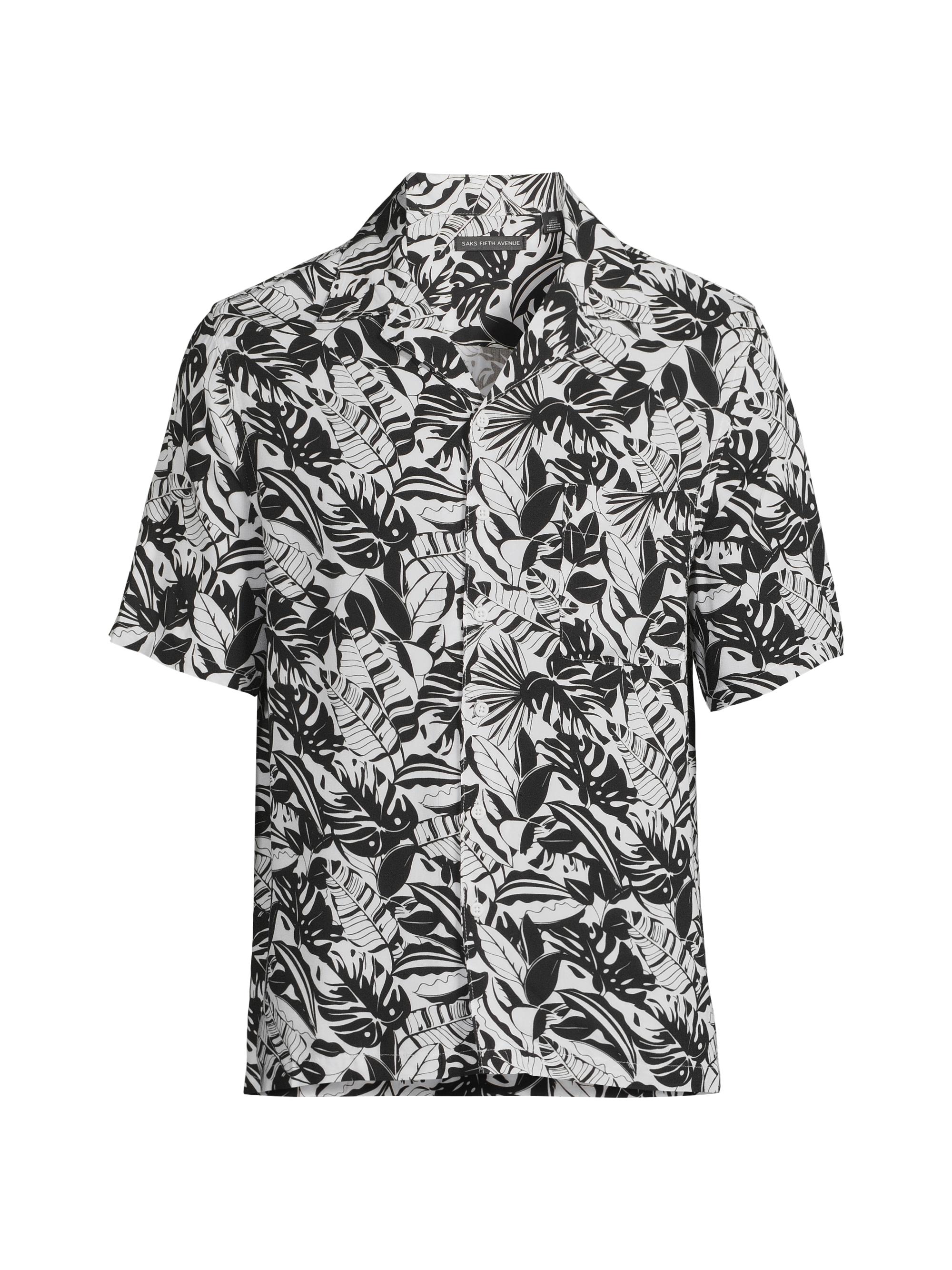 Saks Fifth Avenue Men's COLLECTION Graphic Tropics Camp Shirt - White Black