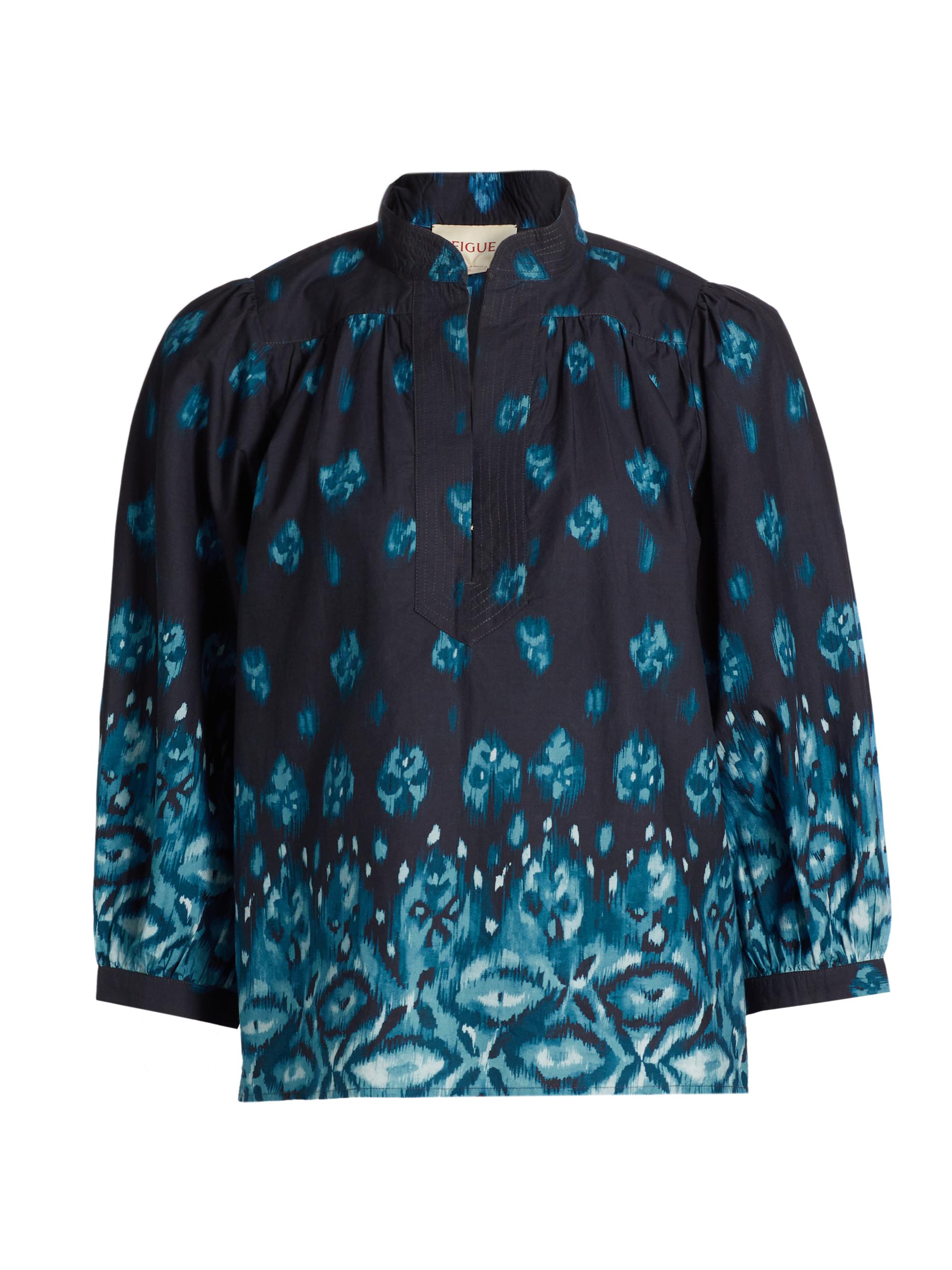 Figue Women's Danilia Abstract Cotton Blouse - Gradientikatcoastalblue