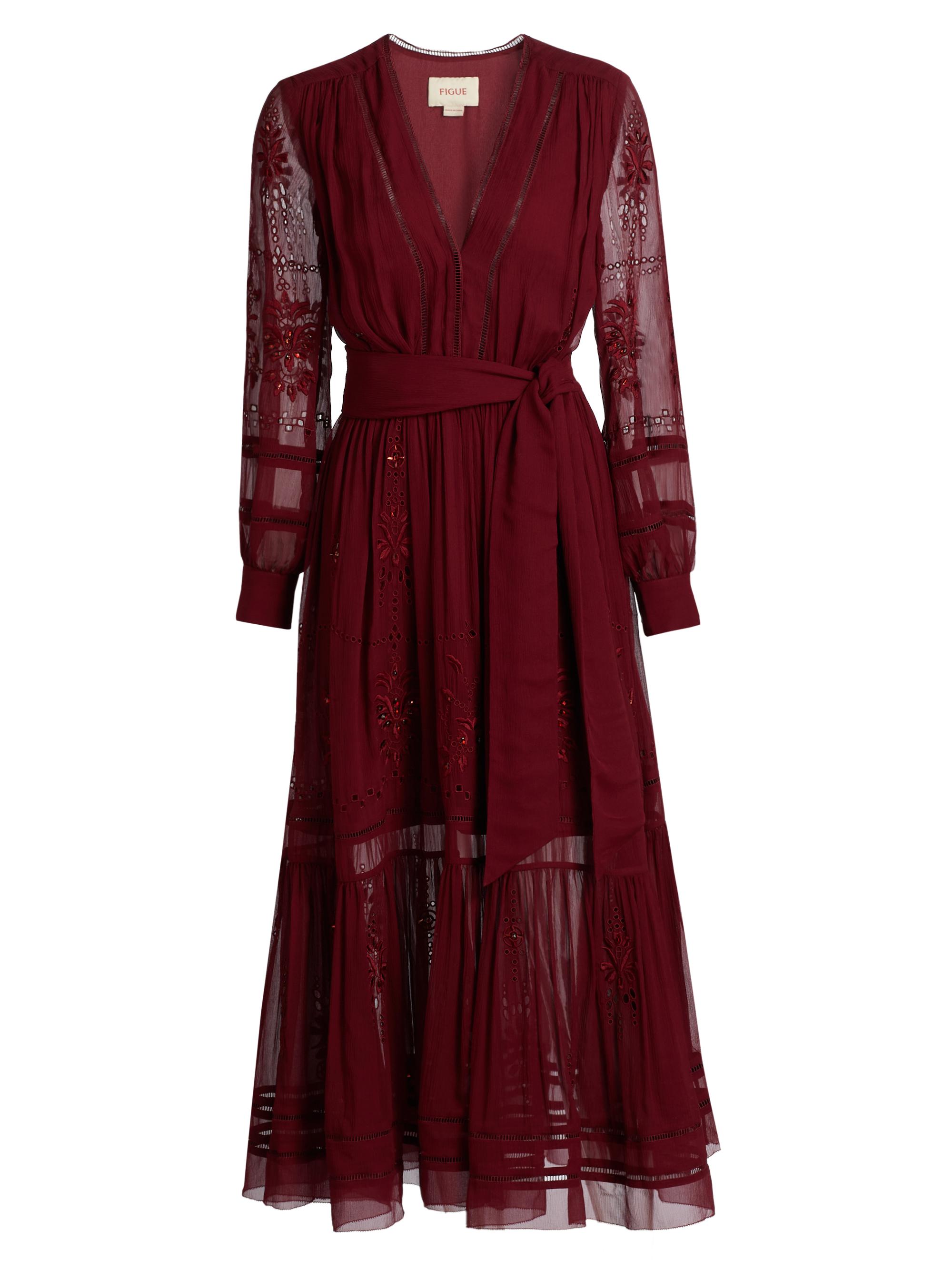 Figue Women's Sierra Silk Tie-Waist Maxi Dress - Zinfandelred