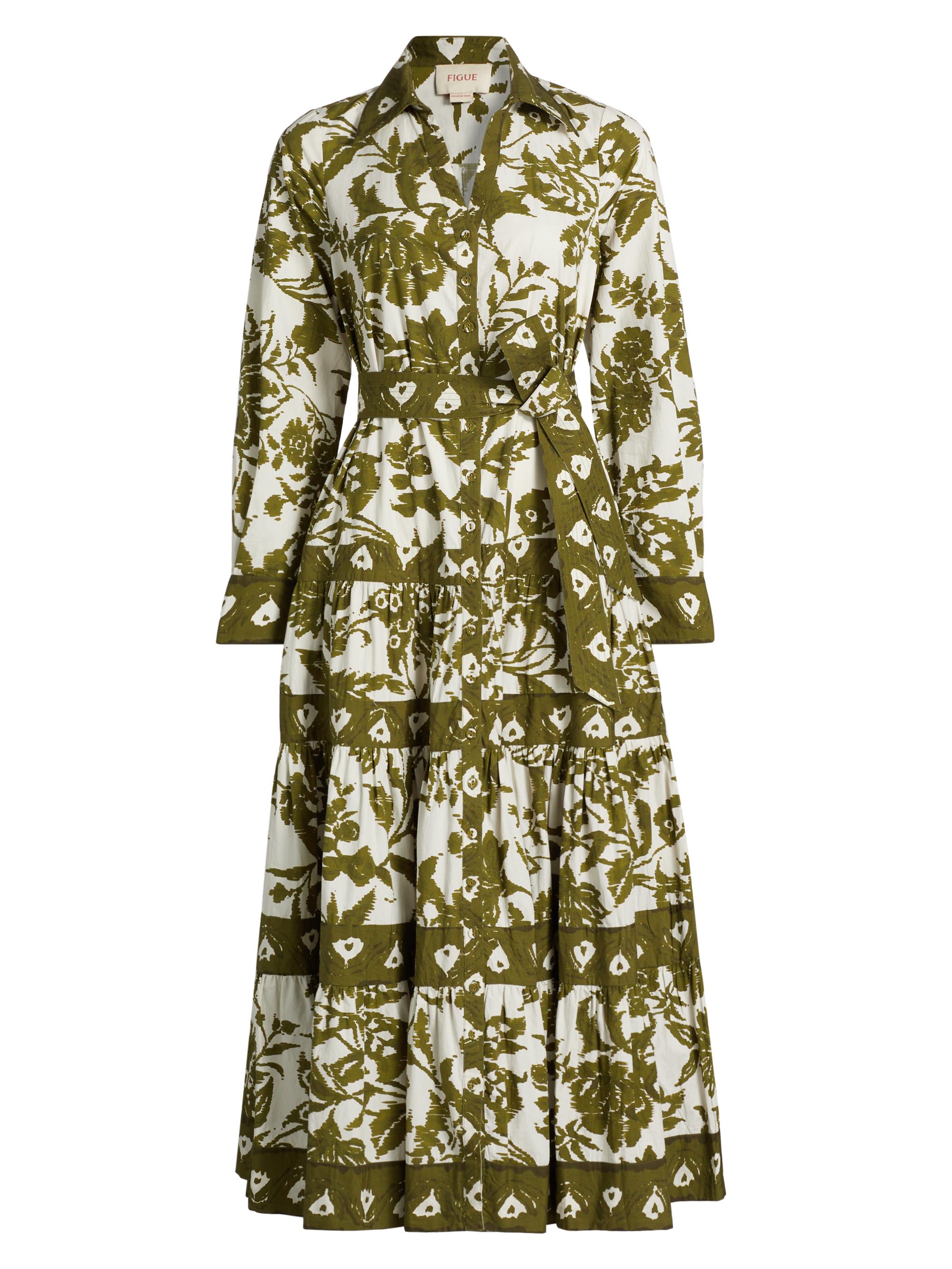 Figue Women's Shelby Floral Cotton Shirtdress - Ikatfloralwoodlandgreen
