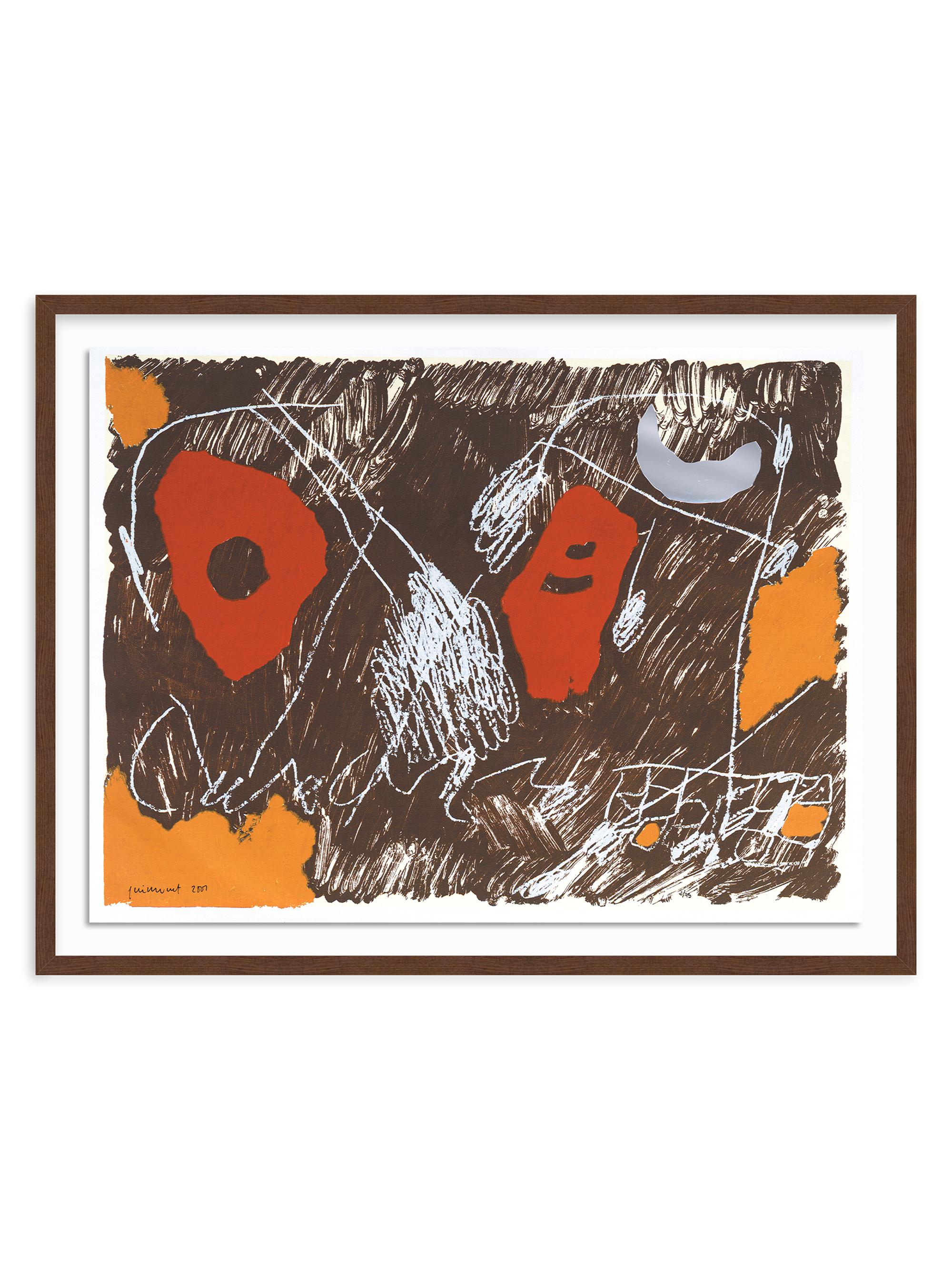 Josep Guinovart Bertrán ''Guix i lluna''Framed Screenprinting Collage on Canvas, 27''x 35''