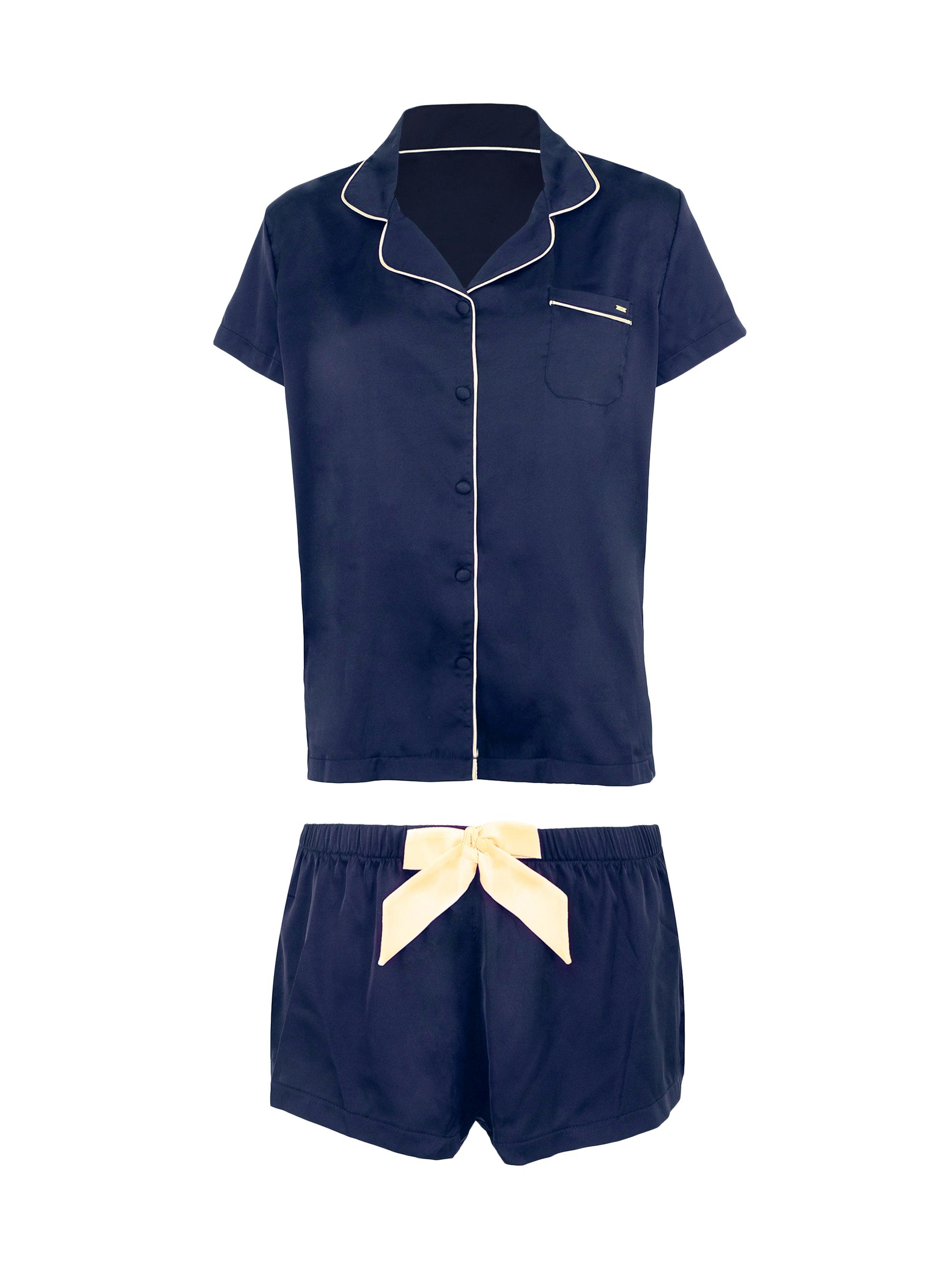 Bluebella Women's Satin Short Pajama Set - Navy Blue Cream