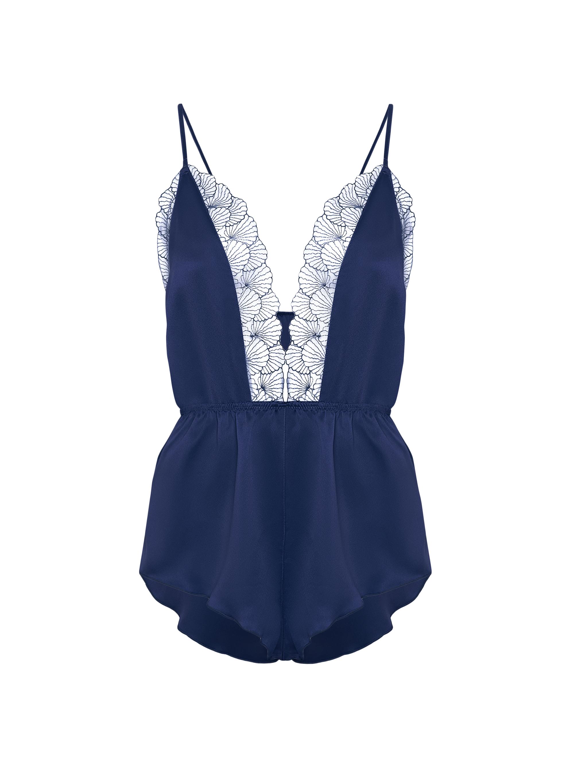 Bluebella Women's Matte Satin Scallop-Lace Teddy - Navy Blue
