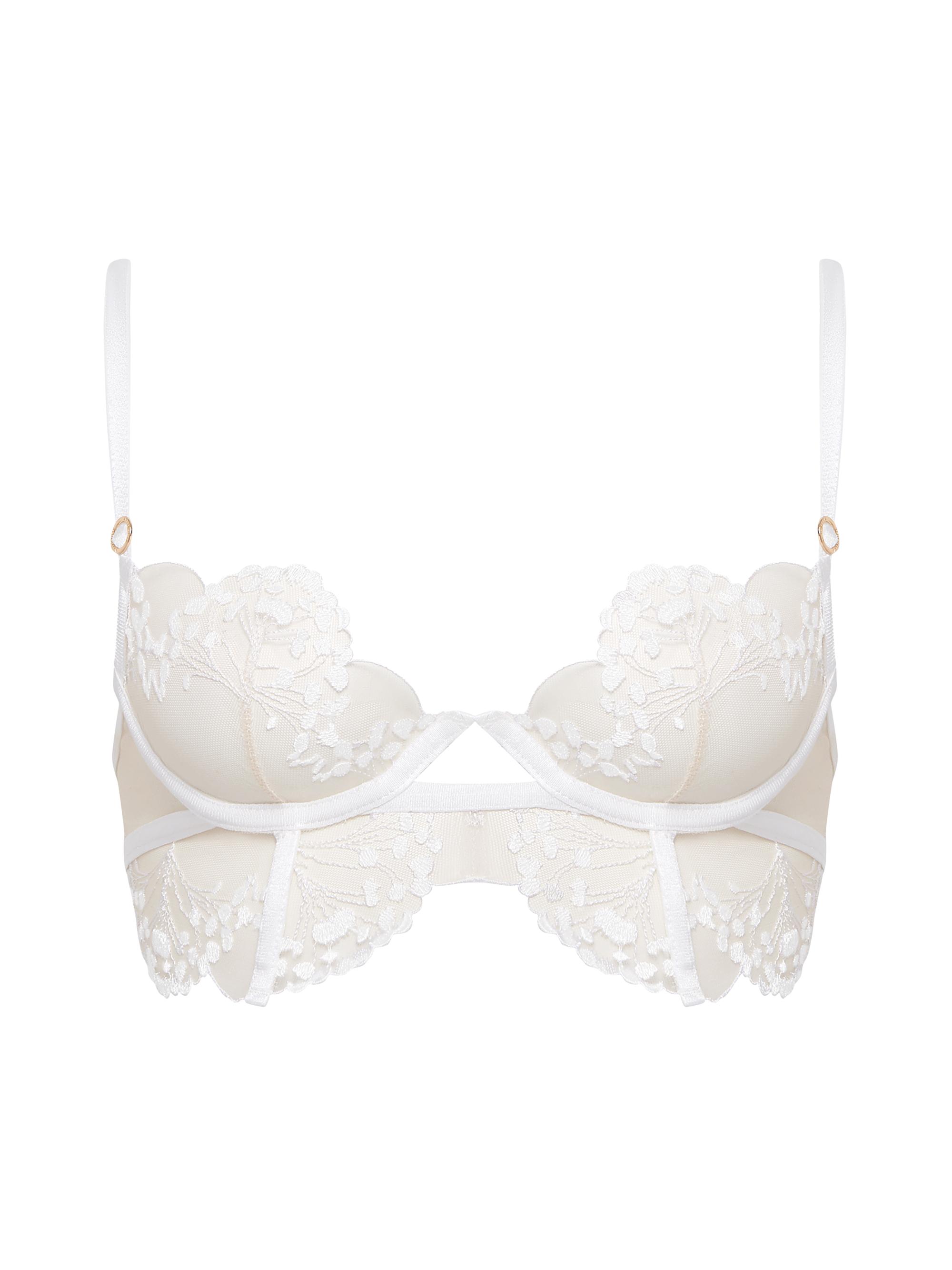 Bluebella Women's Floral-Embroidered Tulle Longline Bra - White Sheer