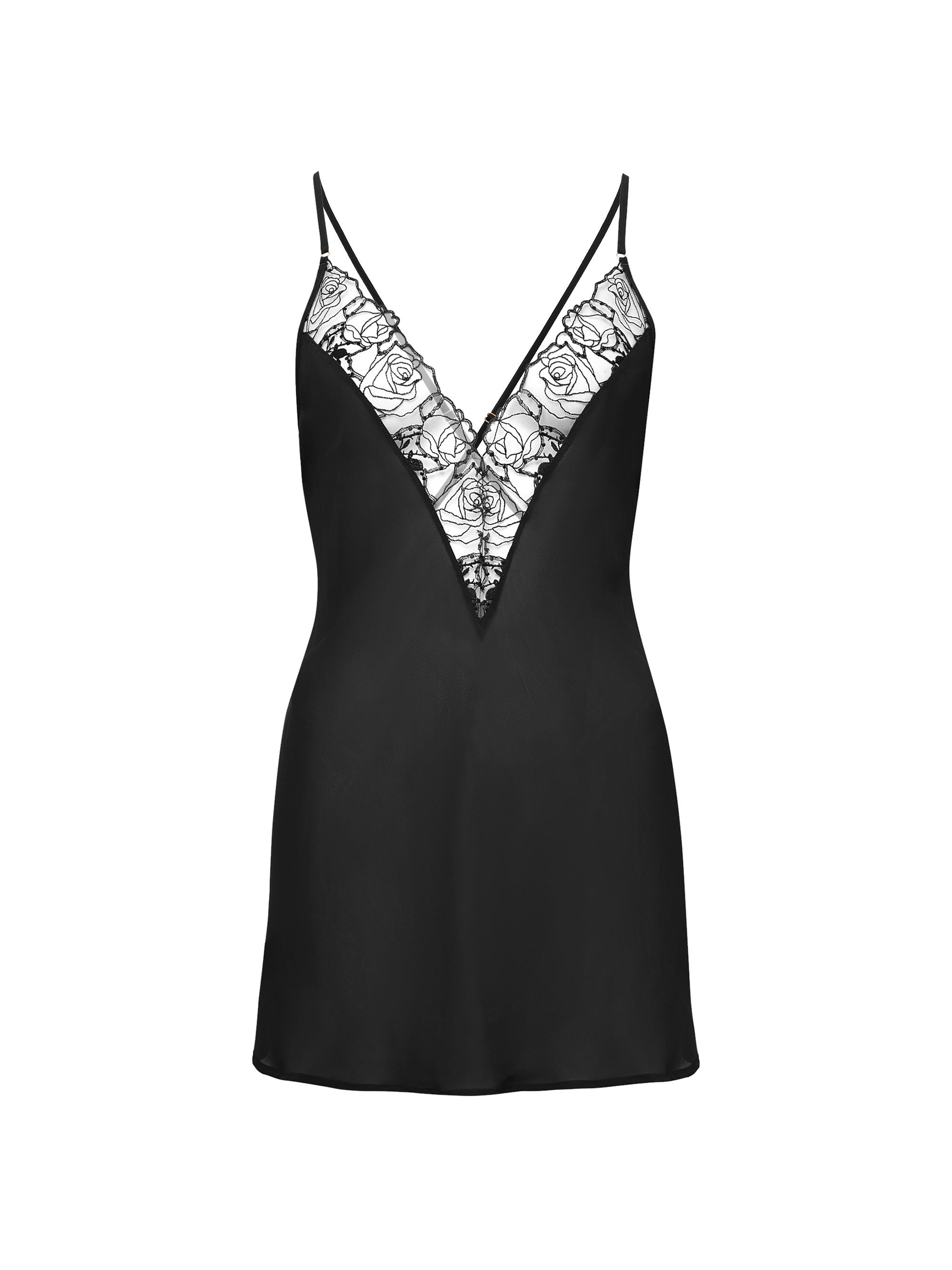 Bluebella Women's Floral Mesh & Chiffon Chemise - Black Sheer